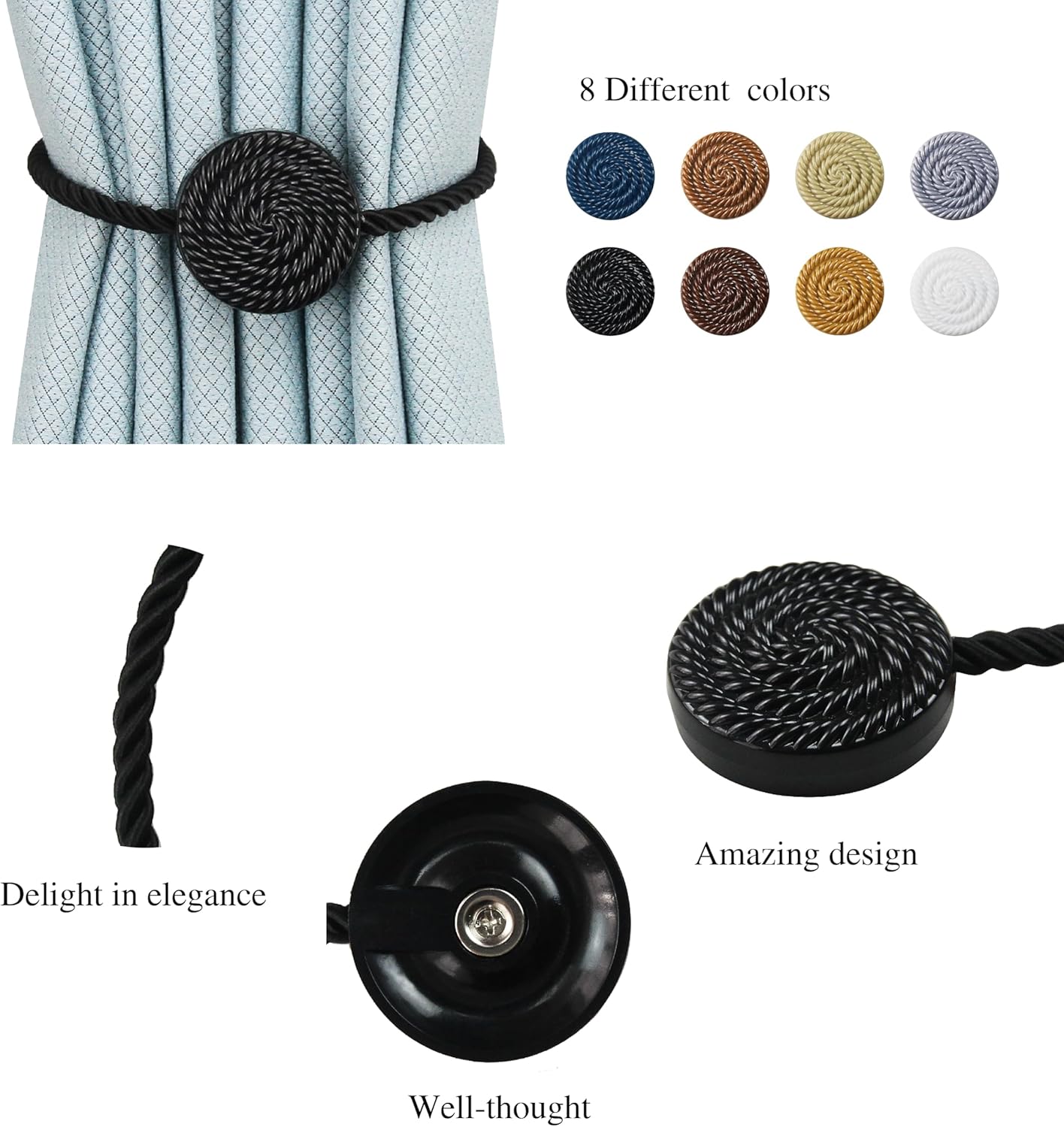 Black Magnetic Curtain Tie Backs 4 Pack