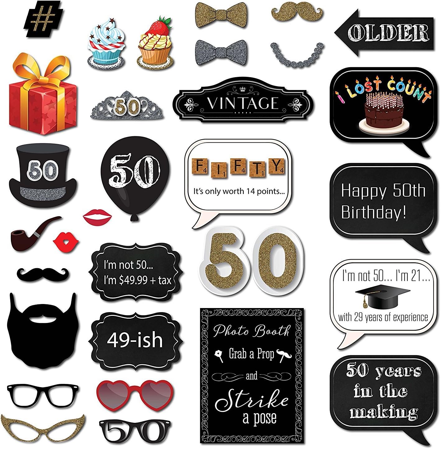 50th Birthday Photo Booth Props Set 31-Piece