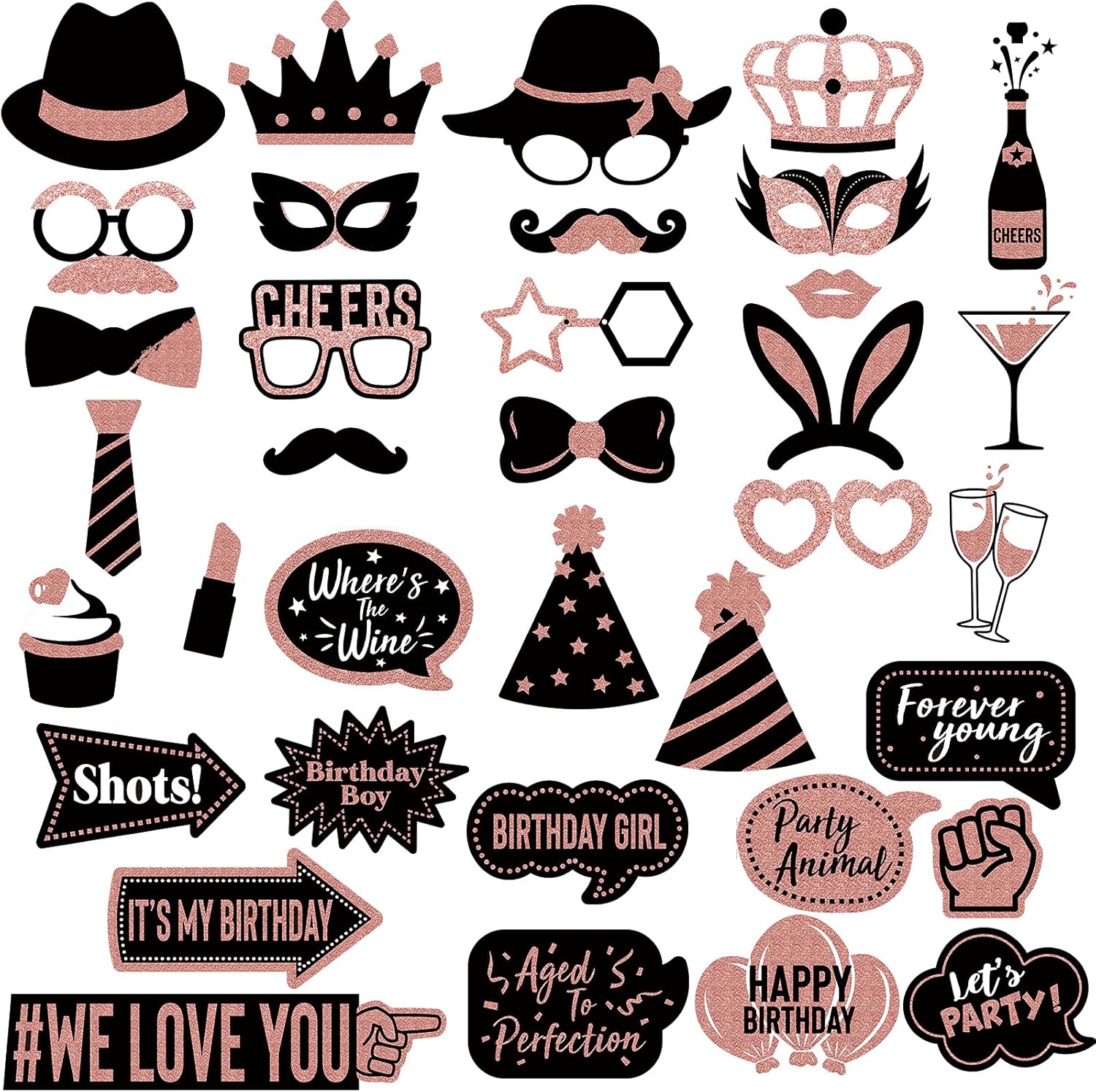 Tenare 36 Pcs Gold Birthday Photo Booth Props