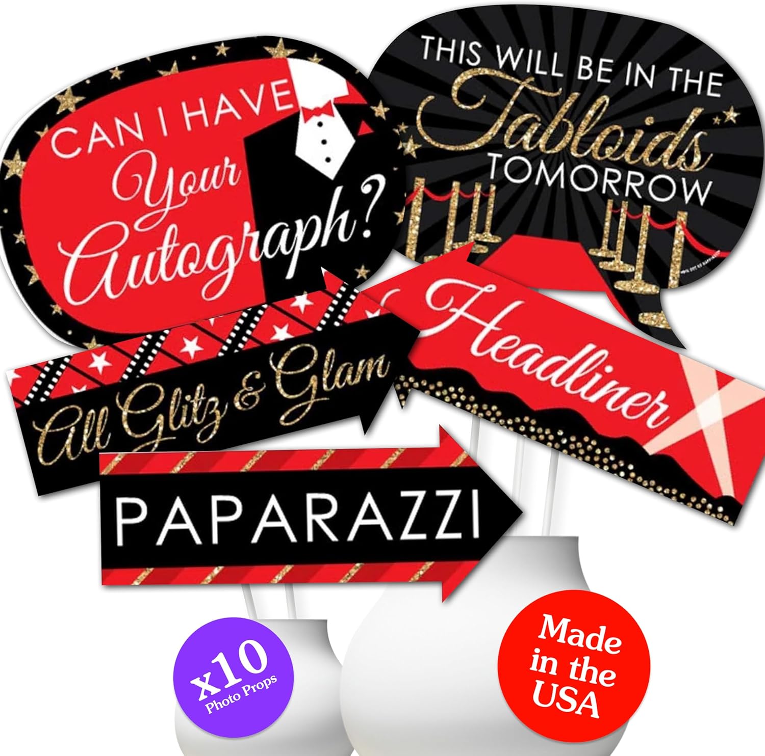Big Dot of Happiness Funny Red Carpet Photo Booth Props Kit 10 Ct