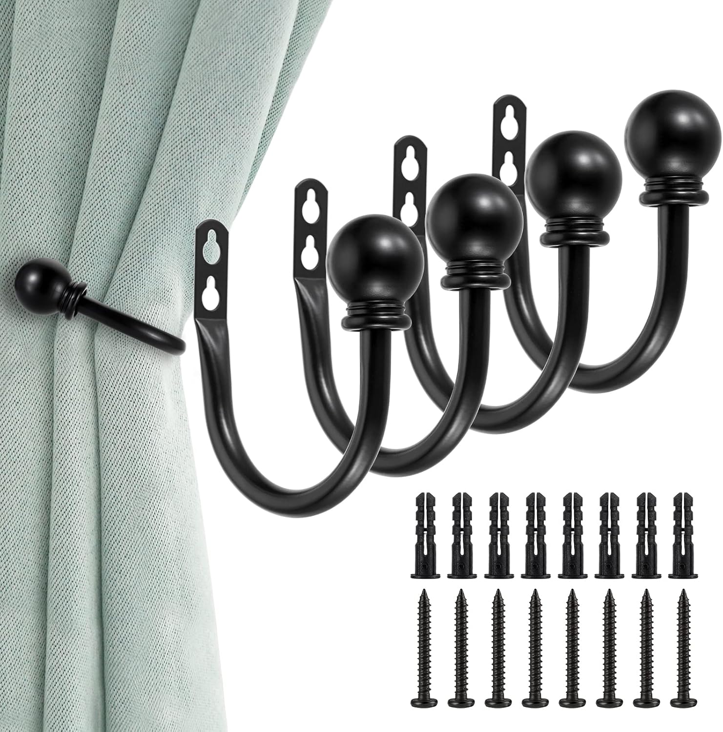 Sumnacon Set of 4 Decorative Curtain Holdbacks Black