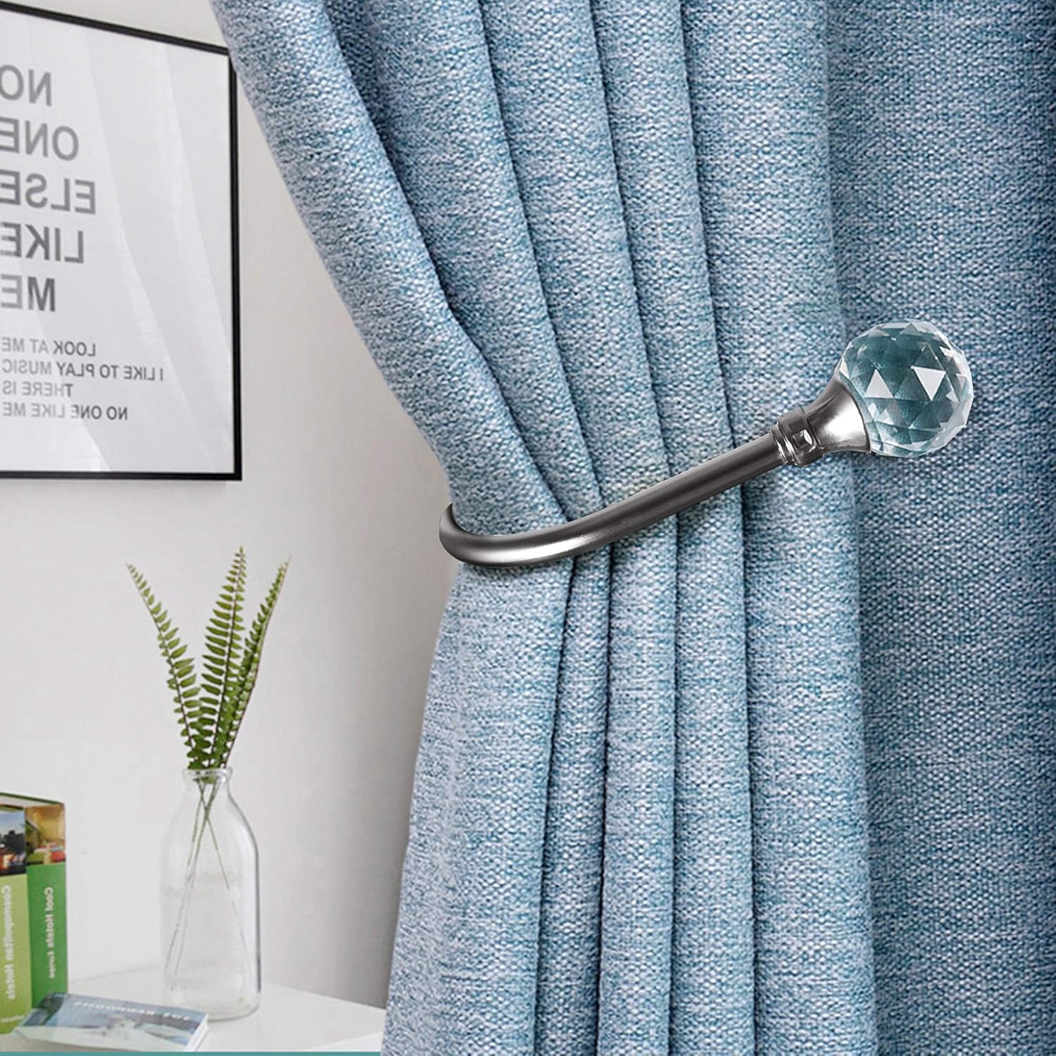 4Pcs Curtain Holdback with Clear Crystal Ball and Matt Black Metal Hooks
