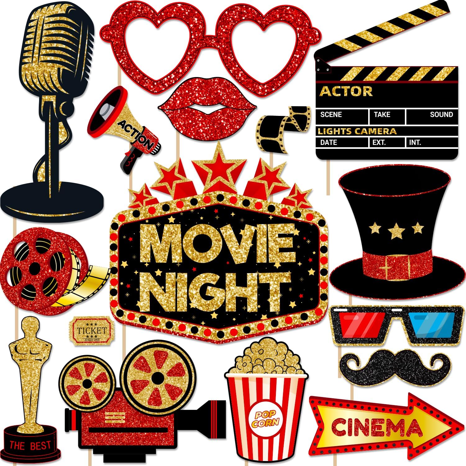 Movie Night Photo Booth Props Hollywood Theme Decorations