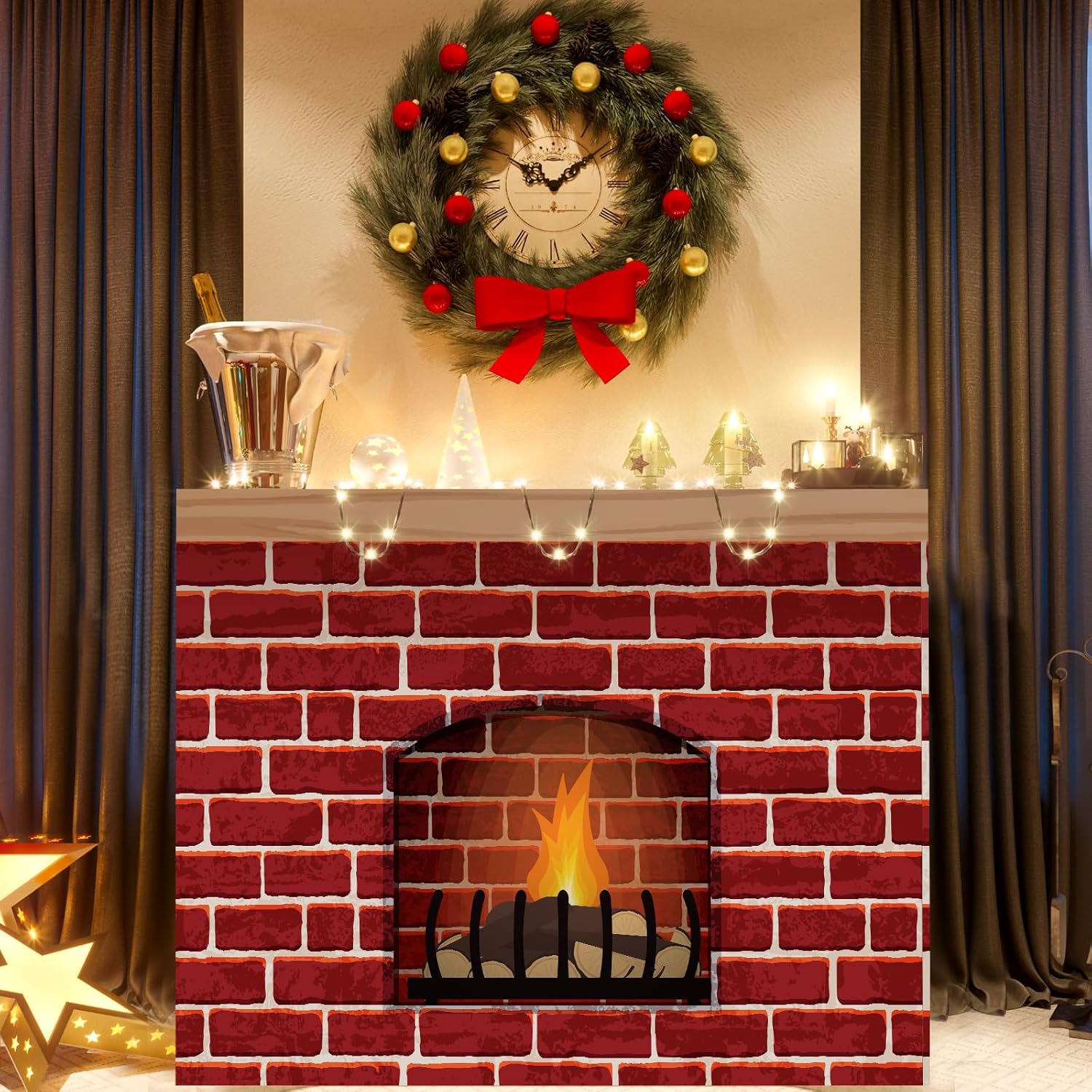 Zhanmai Christmas Faux Fireplace 2 Pcs Decor Prop