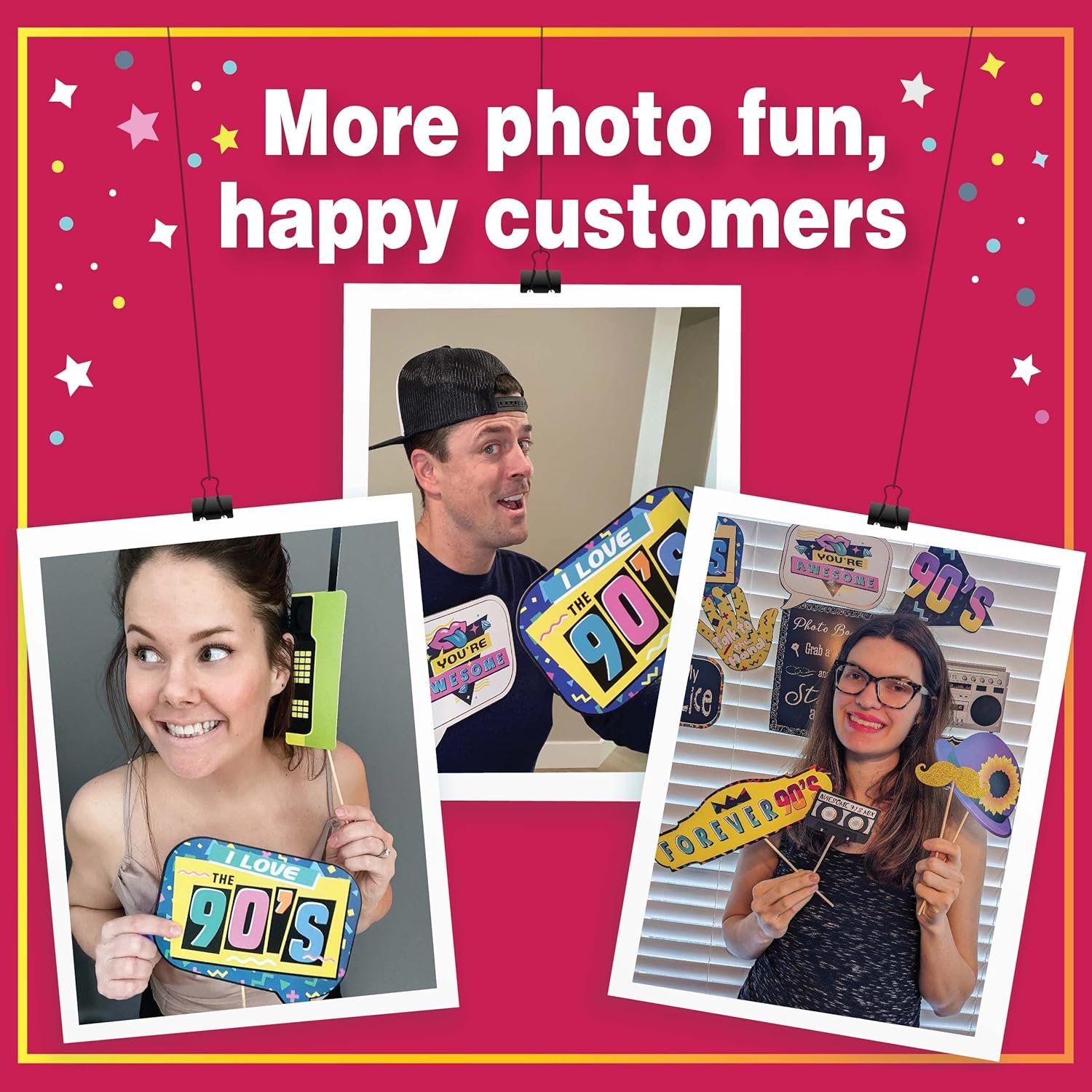 90s Photo Booth Props 41-Piece Fun Selfie Kit