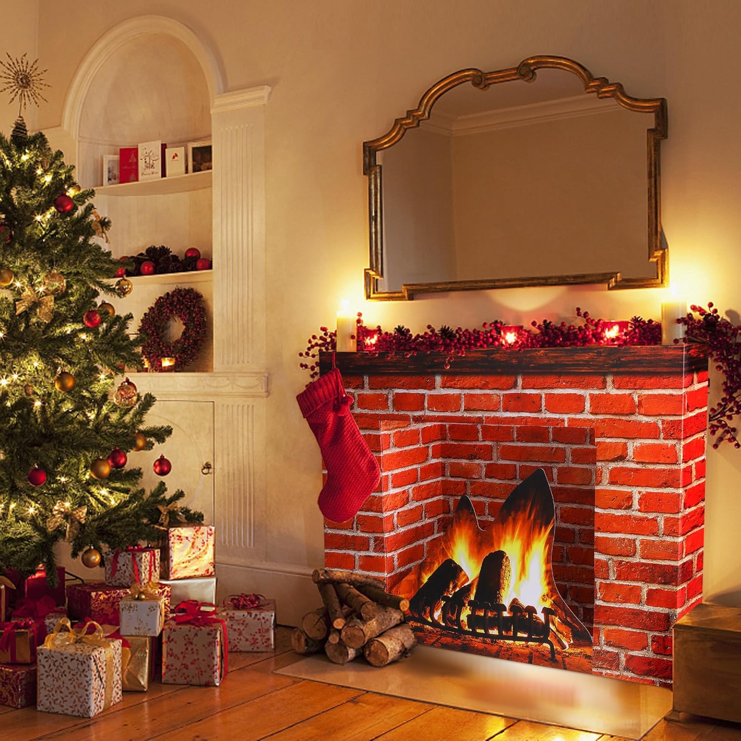 Purple Star 1N Christmas Cardboard Fireplace Prop