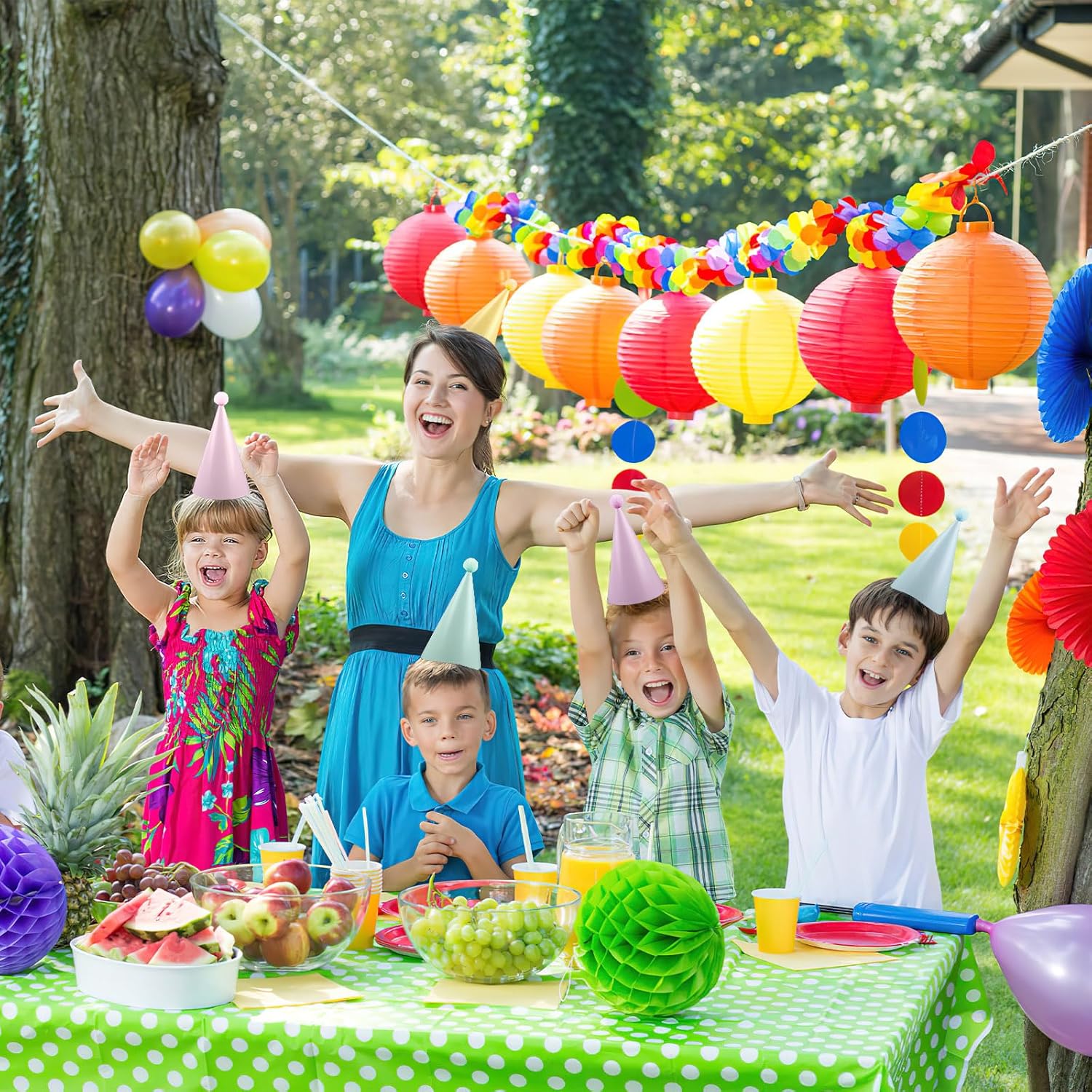 30PCS Rainbow Cone Hats for Kids Adults Party Decor