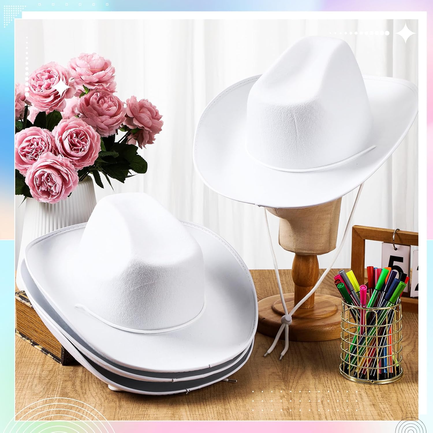 DIY White Cowboy Hats with Markers for Costume Parties