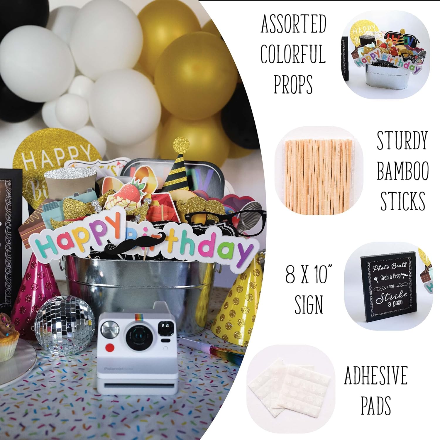 Birthday Photo Booth Props - 41pc Kit with 8x10 Sign