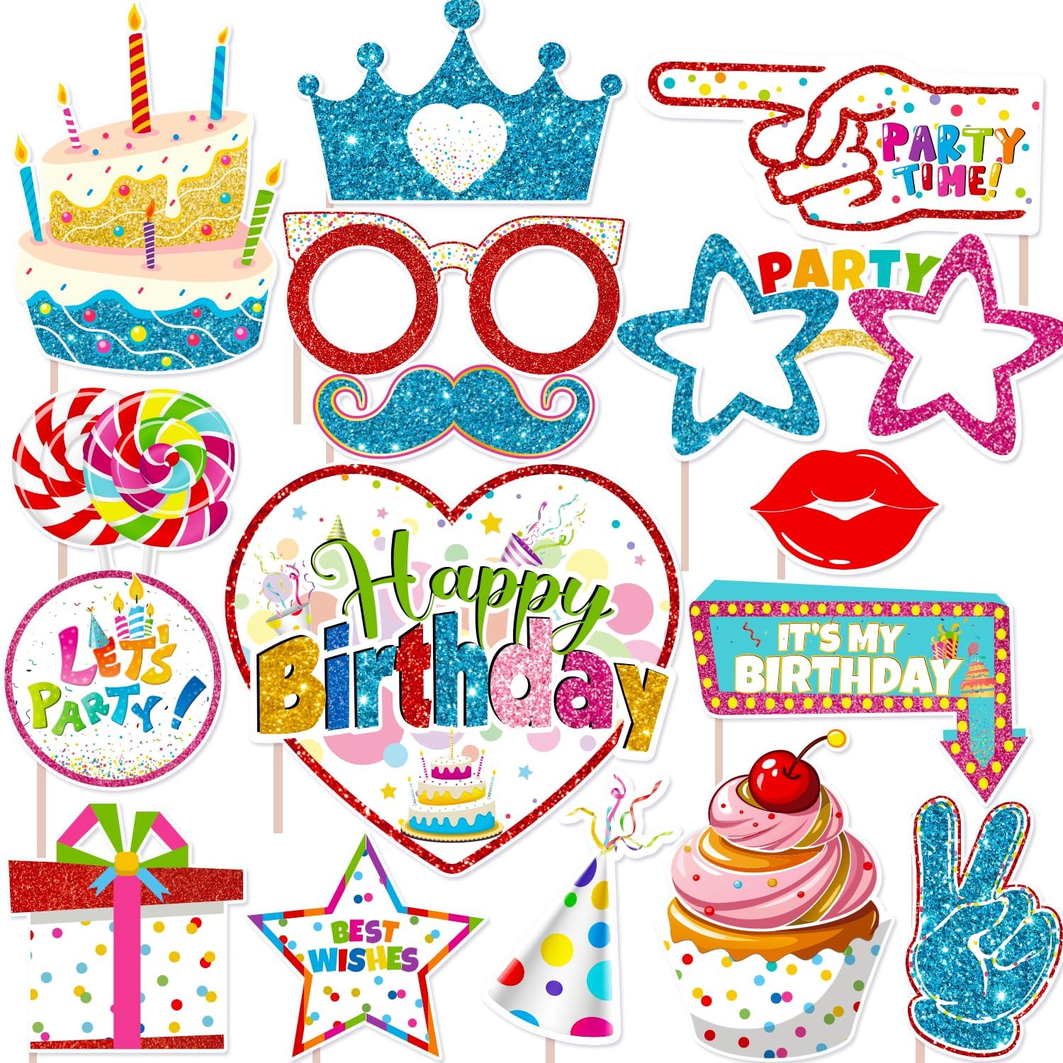 Duormal Colorful Birthday Photo Booth Props Kit