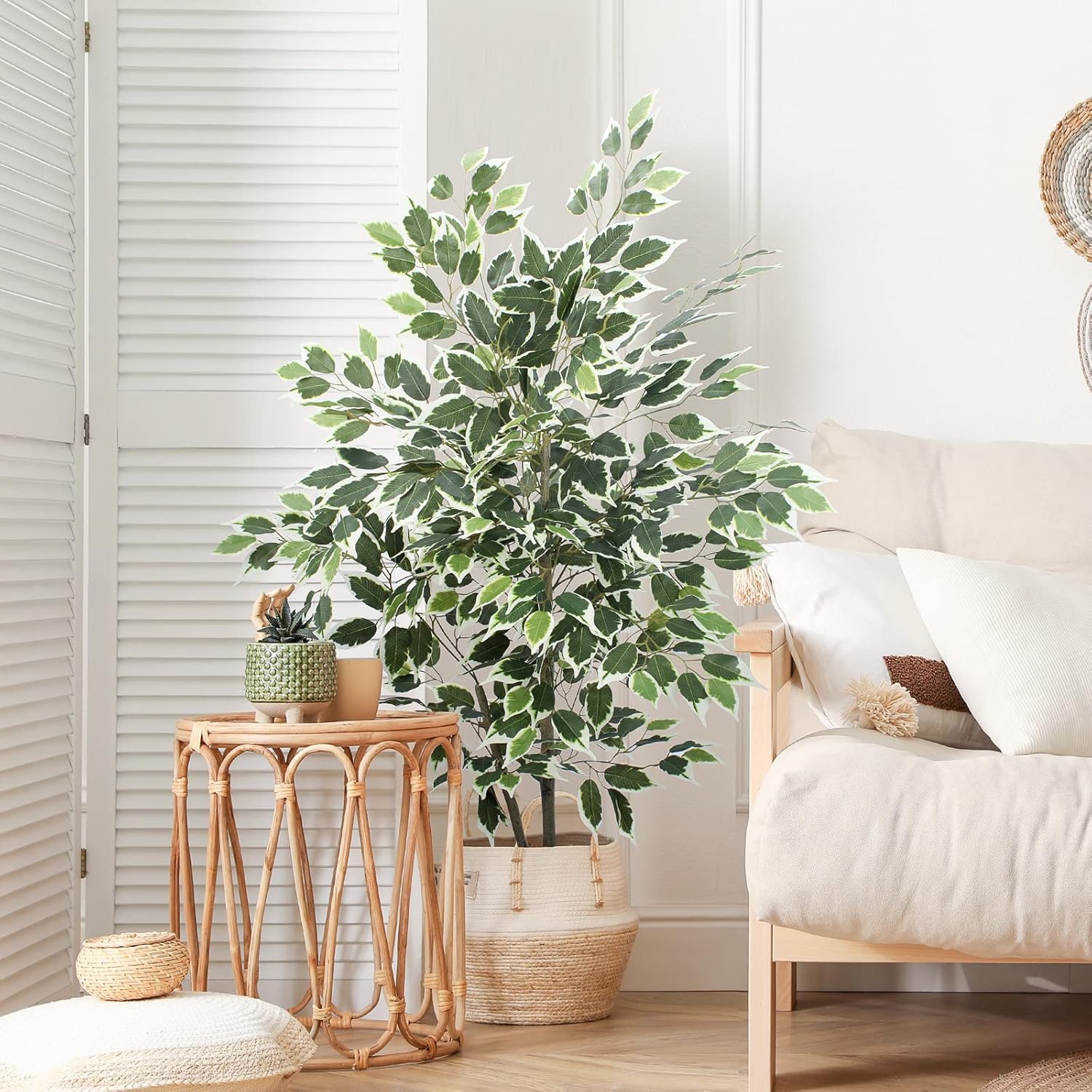 YEPDIN Artificial Ficus Tree 4 Feet Tall Silk Fake Tree with Pot