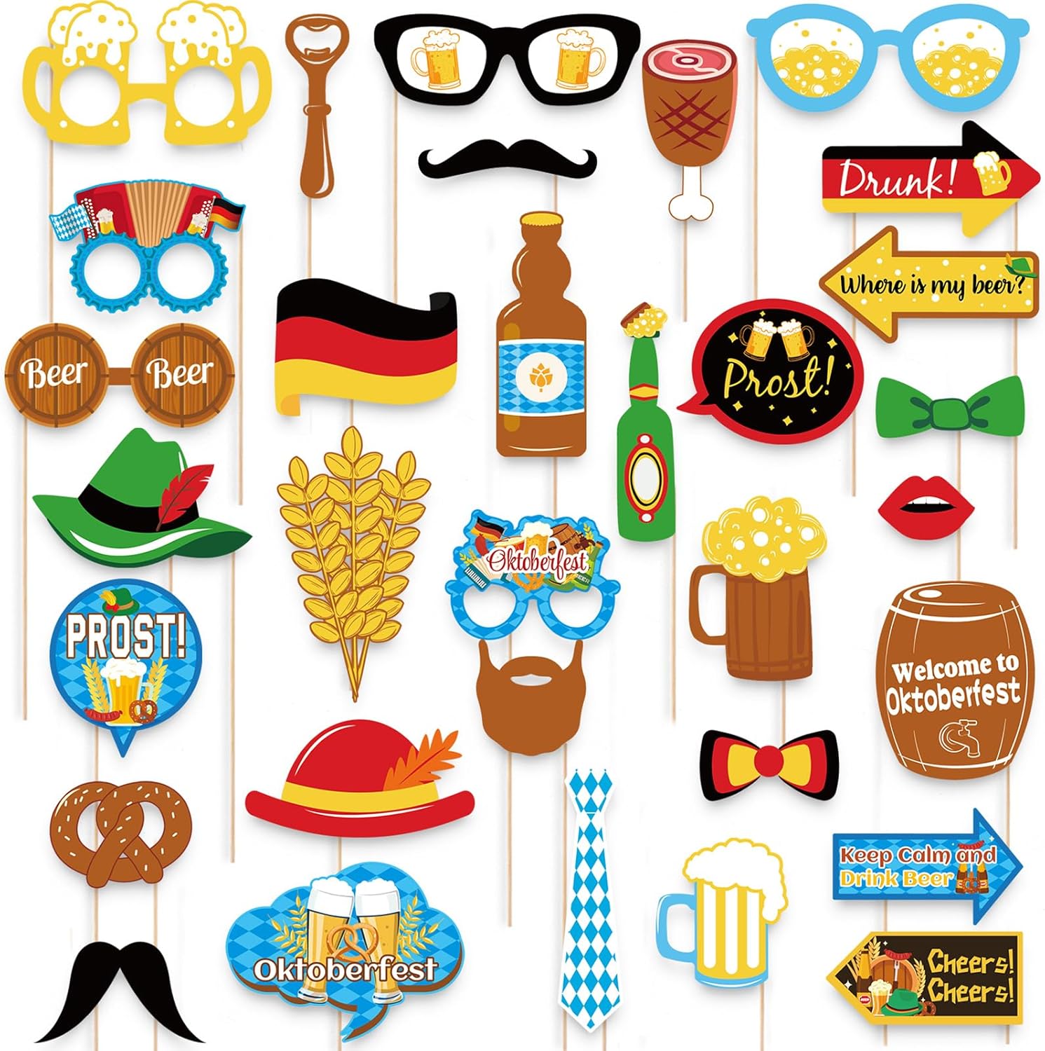 90shine 55 Ct Oktoberfest Photo Booth Props German Theme Decorations