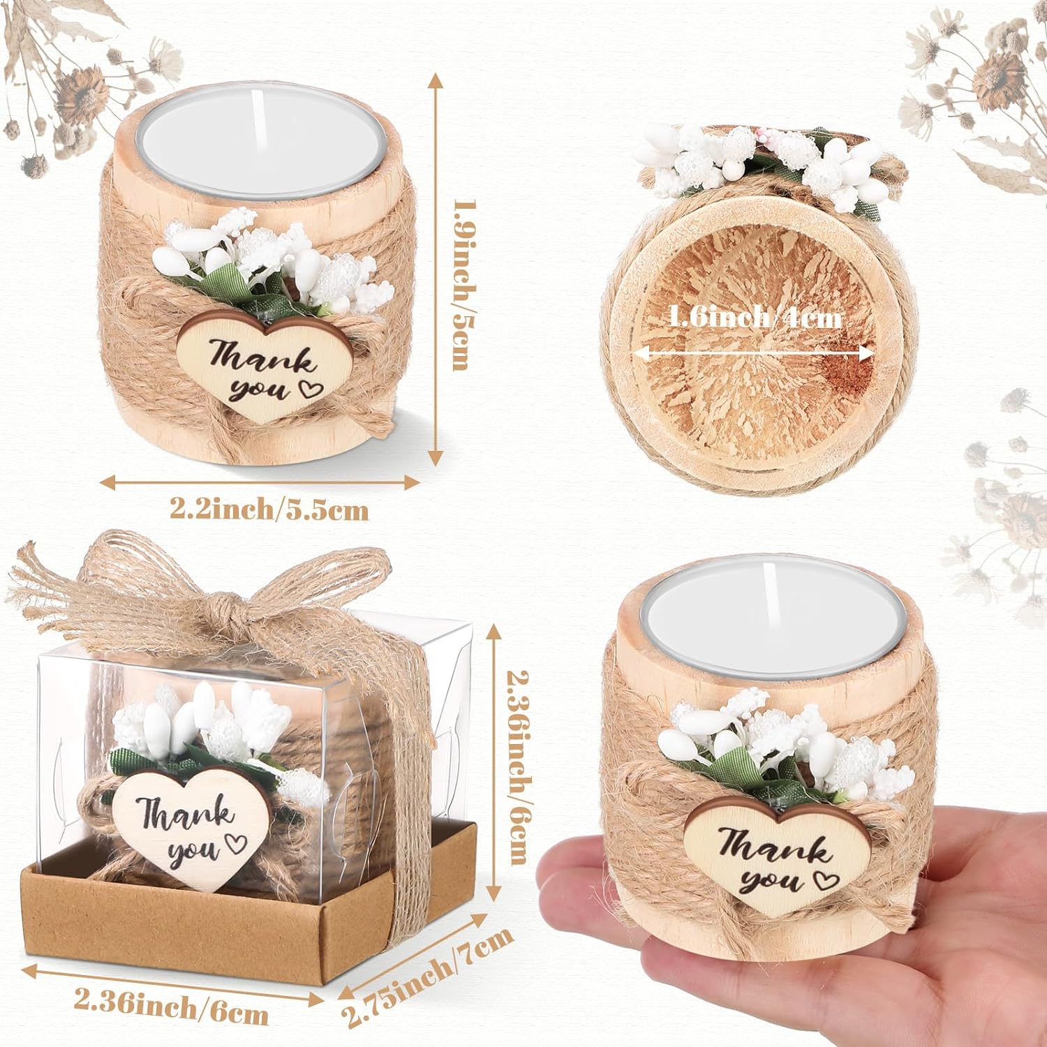 Retisee 12 Pack Wood Candle Holders Wedding Favors