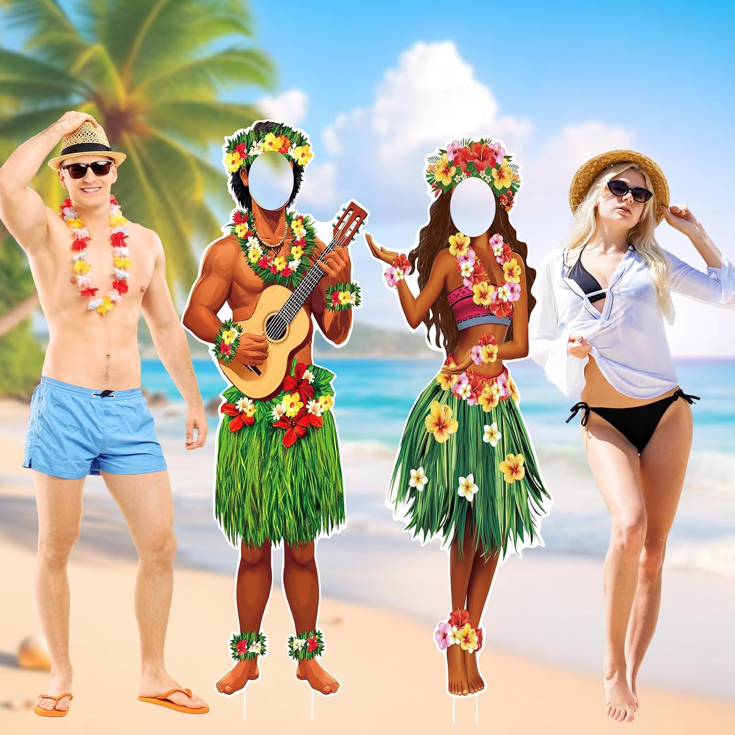 2 Pcs Life Size Hawaiian Couple Photo Props