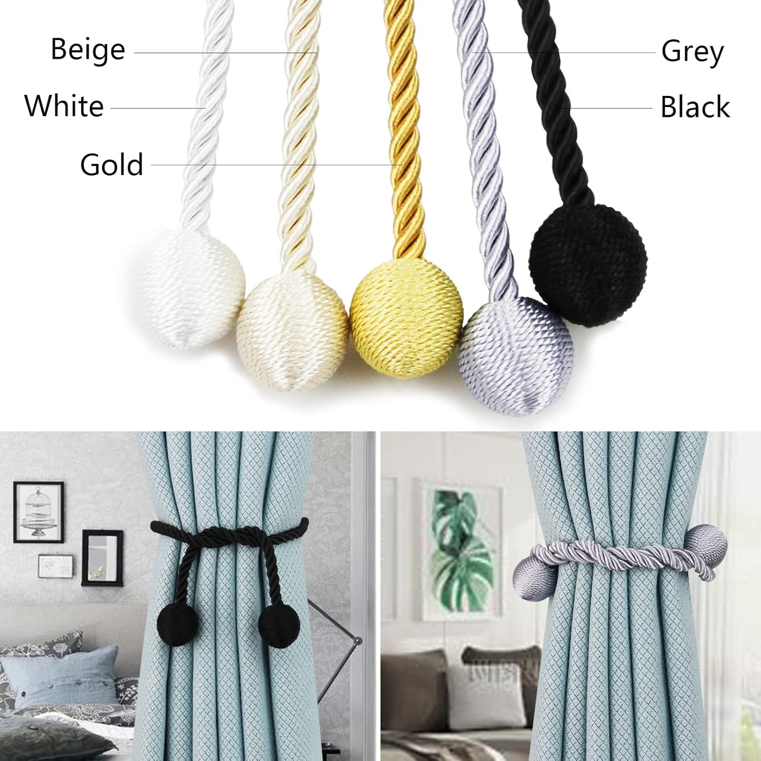 6 Pack Black Curtain Tiebacks Elegant Window Holders