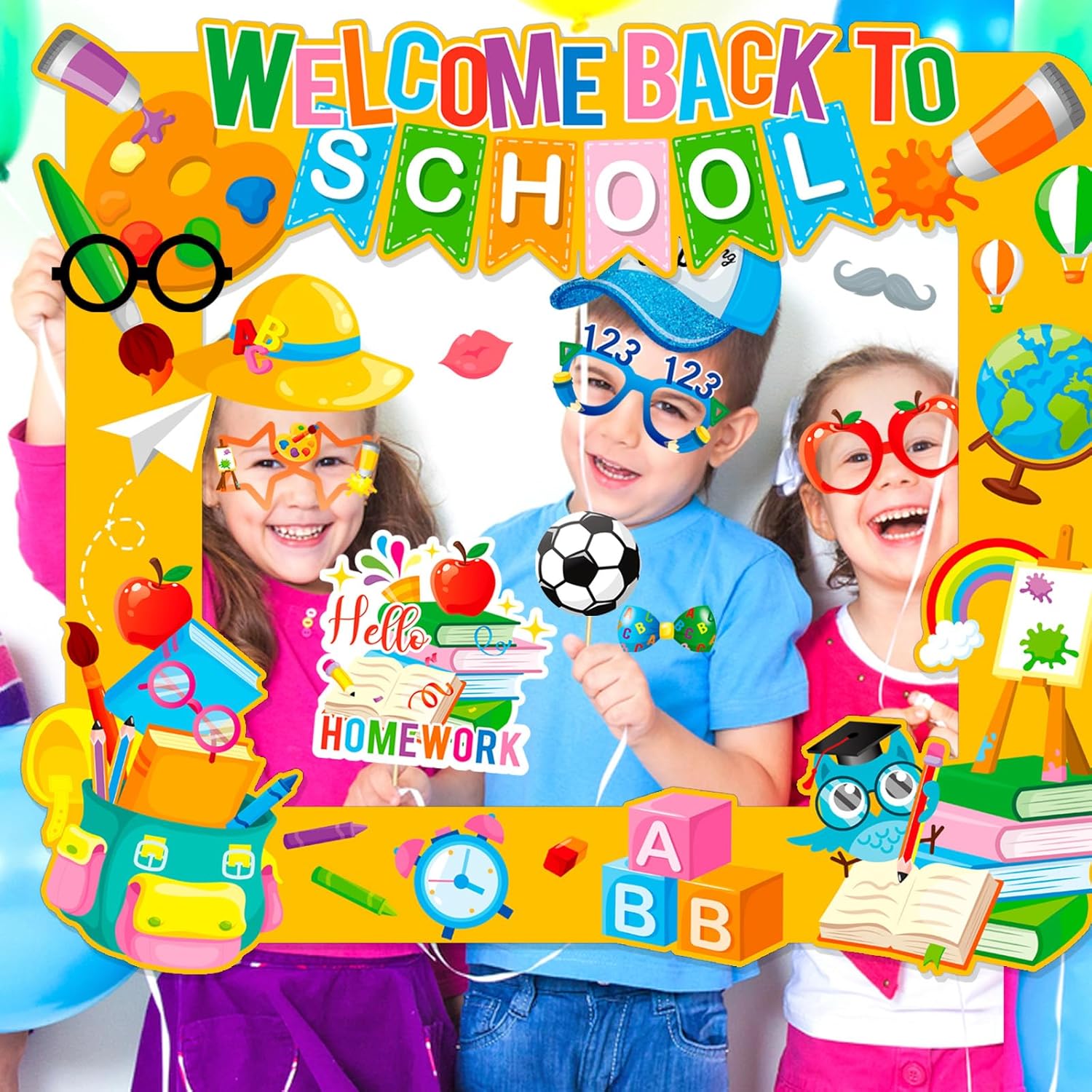 HOWAF Back to School Photo Booth Props Kit 25pcs Welcome Frame