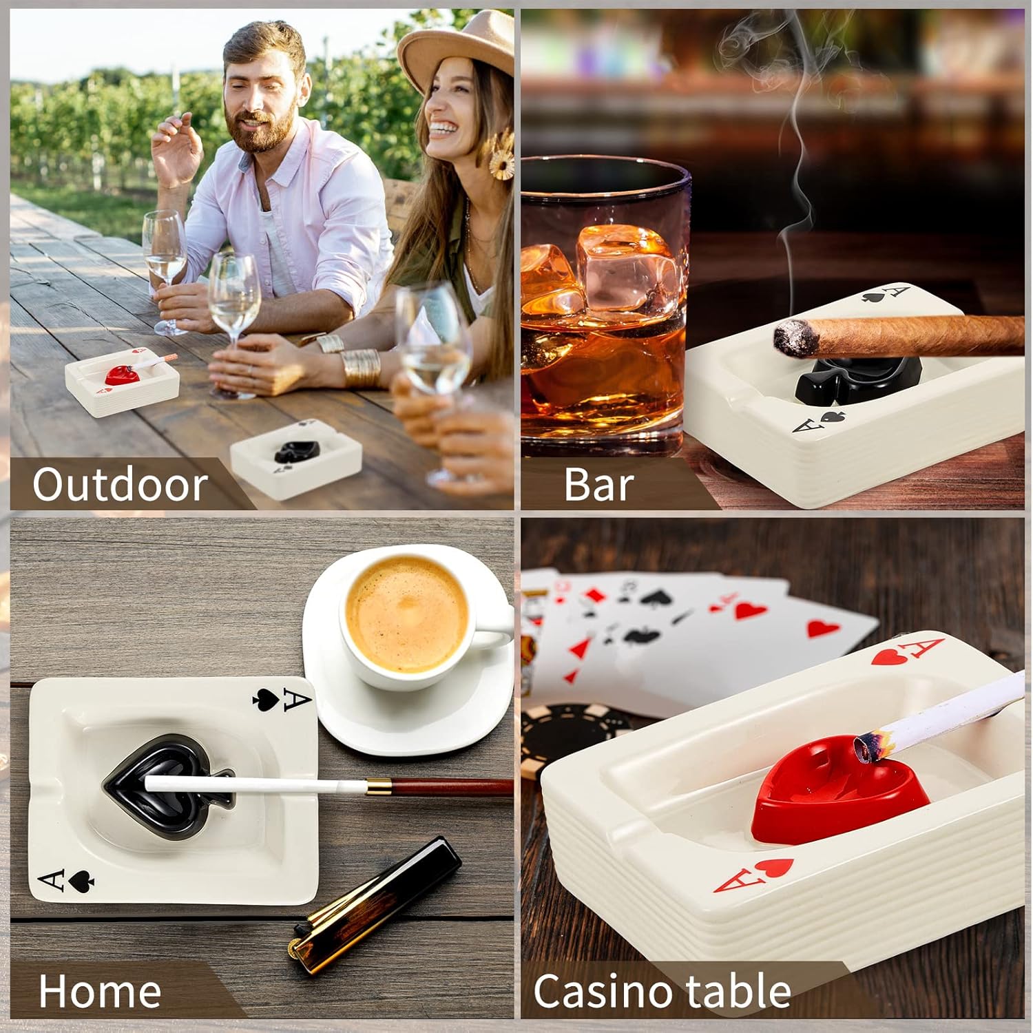 Amylove 2 Pcs Cool Ceramic Ashtray Set with Poker Design
