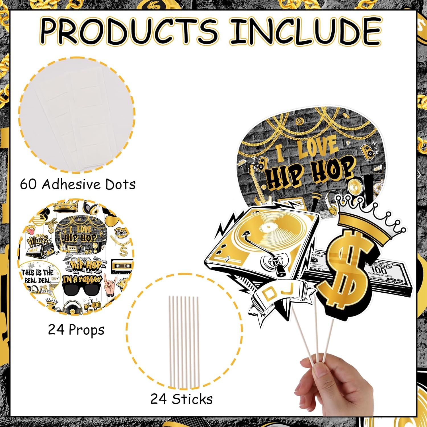 Cheereveal Hip Hop Photo Booth Props 24 Pieces