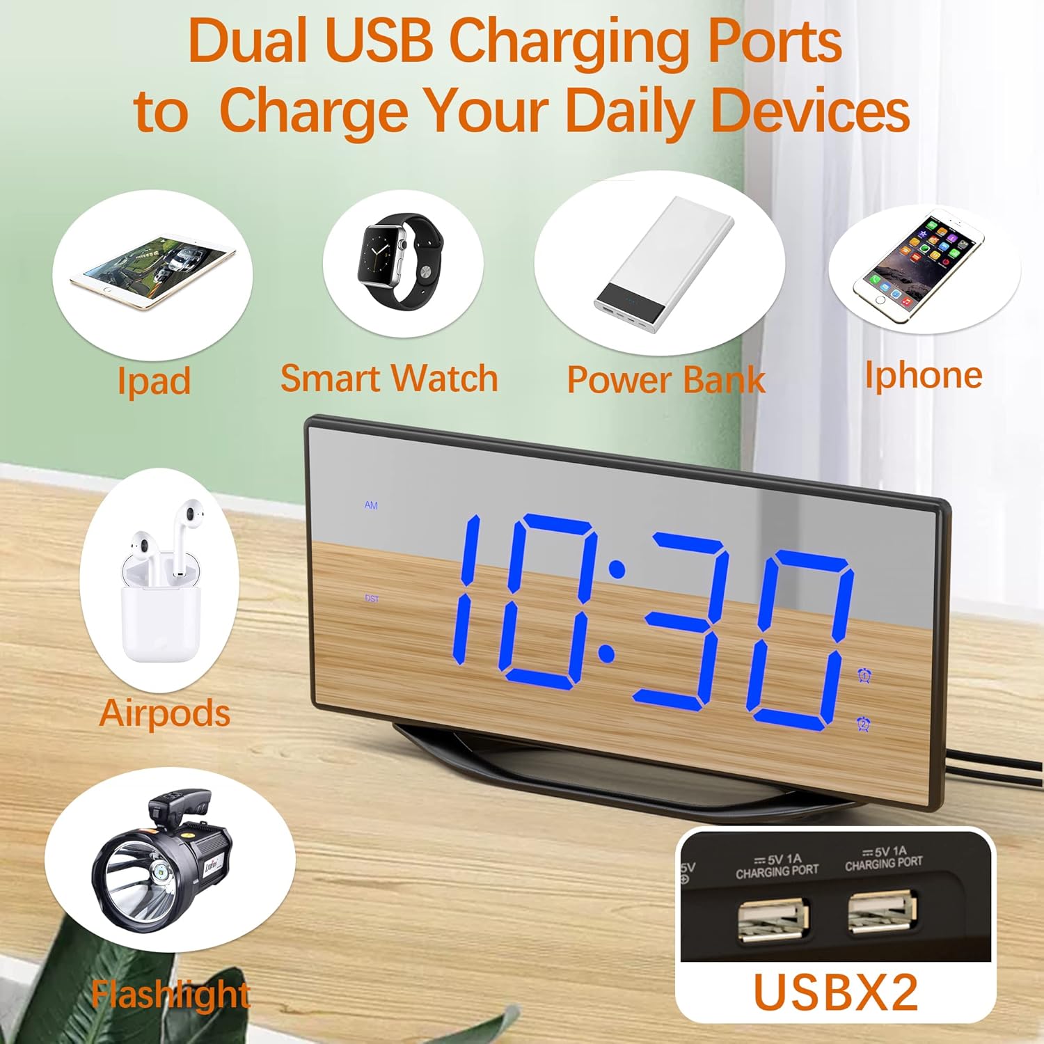 PPLEE 87 Digital LED Mirror Alarm Clock with 2 Alarms