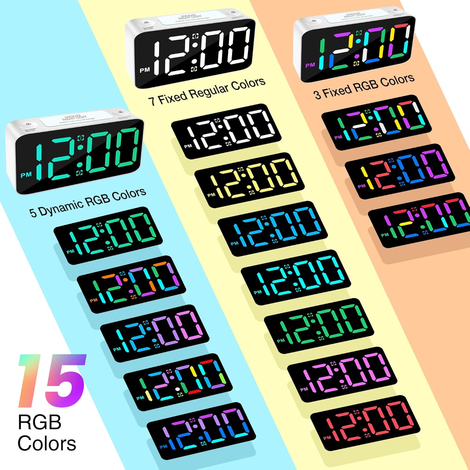 Loud Vibrating Alarm Clock with Bed Shaker and RGB Display