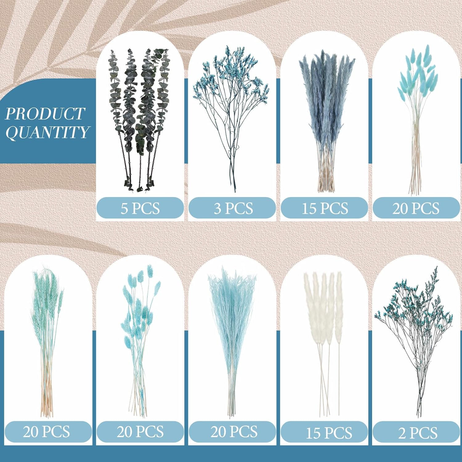 120 Pcs Blue Dried Pampas Grass Decor Bouquet