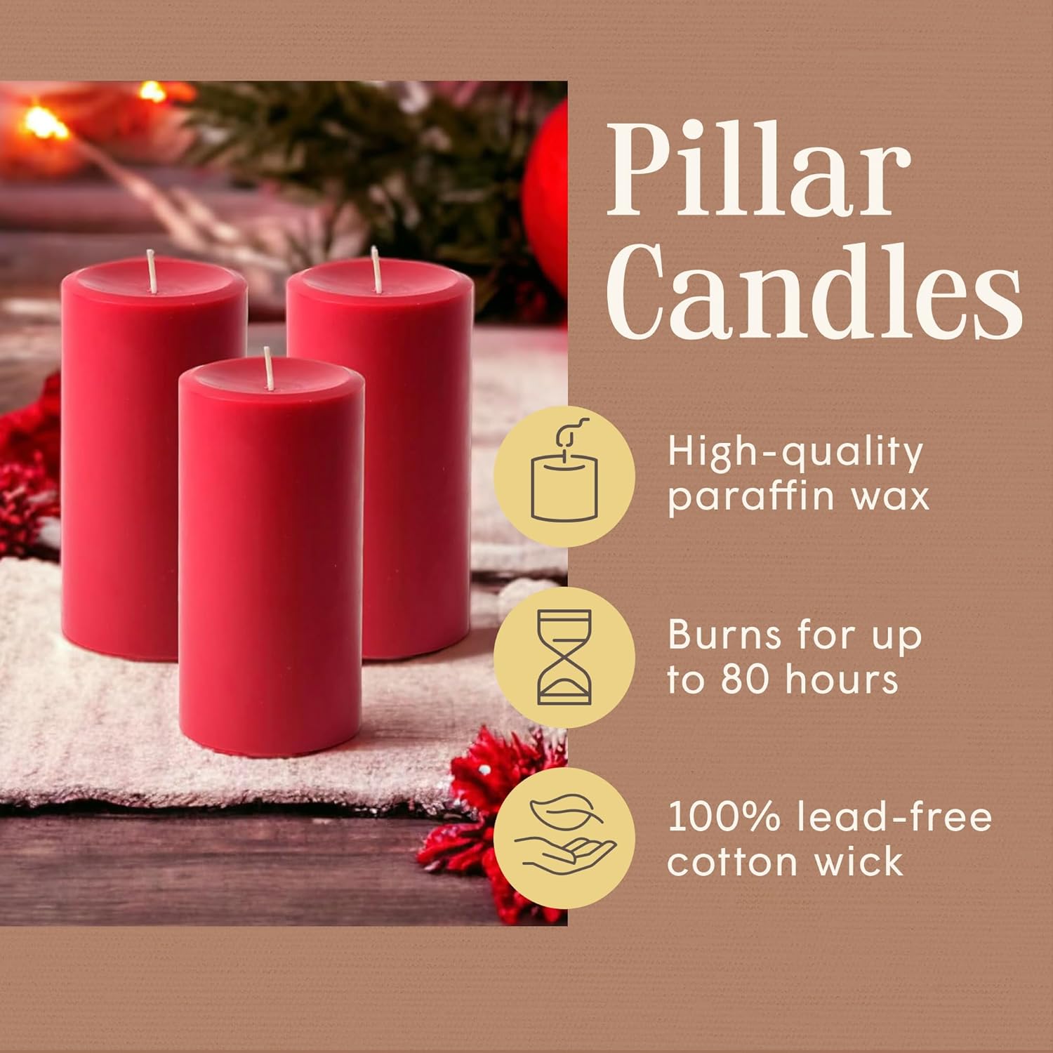 Mister Candle Dripless Unscented Pillar Candles Set of 3
