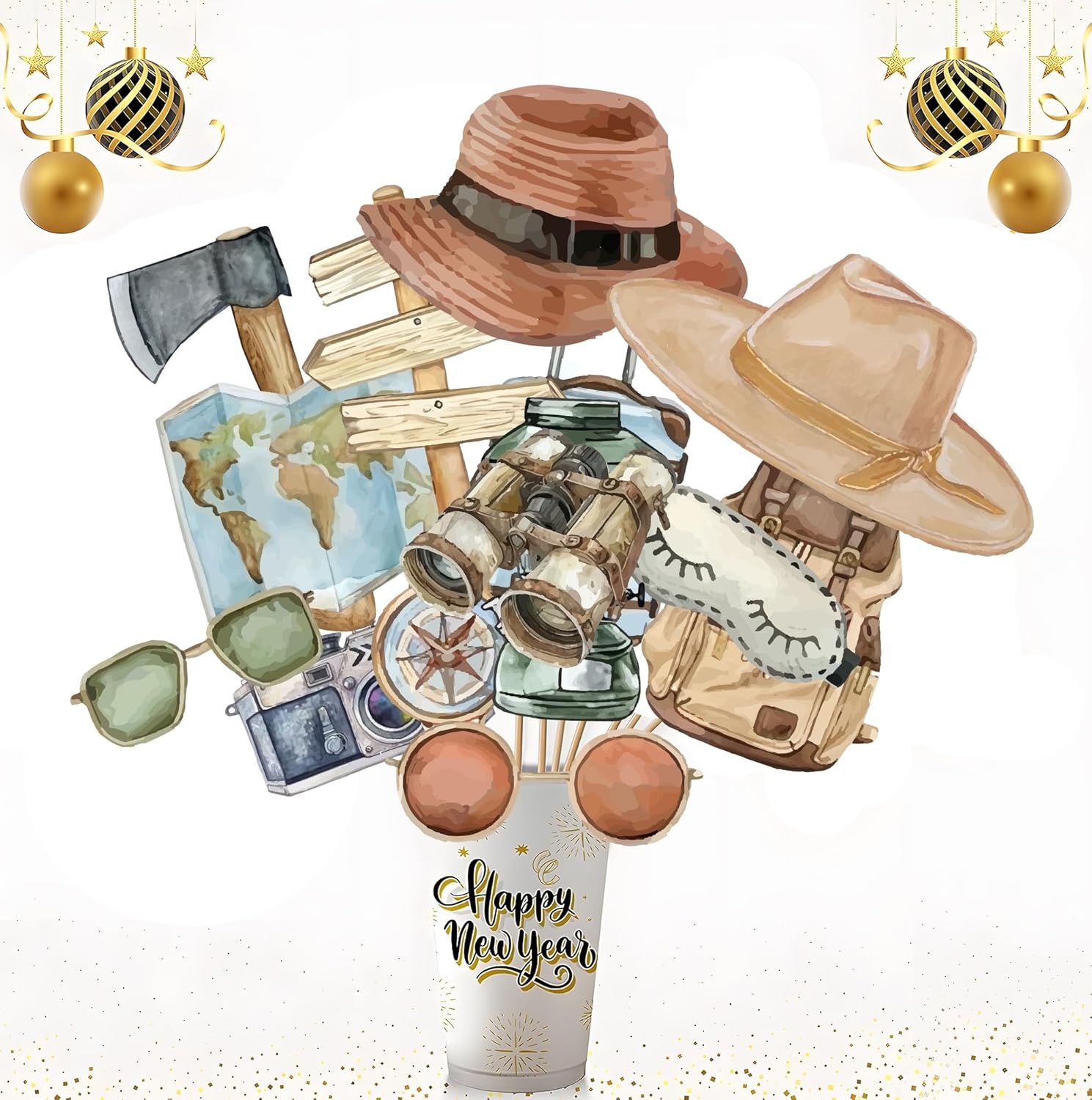 30Pcs Let The Adventure Begin Travel Themed Party Centerpieces Sticks Photo Booth Props