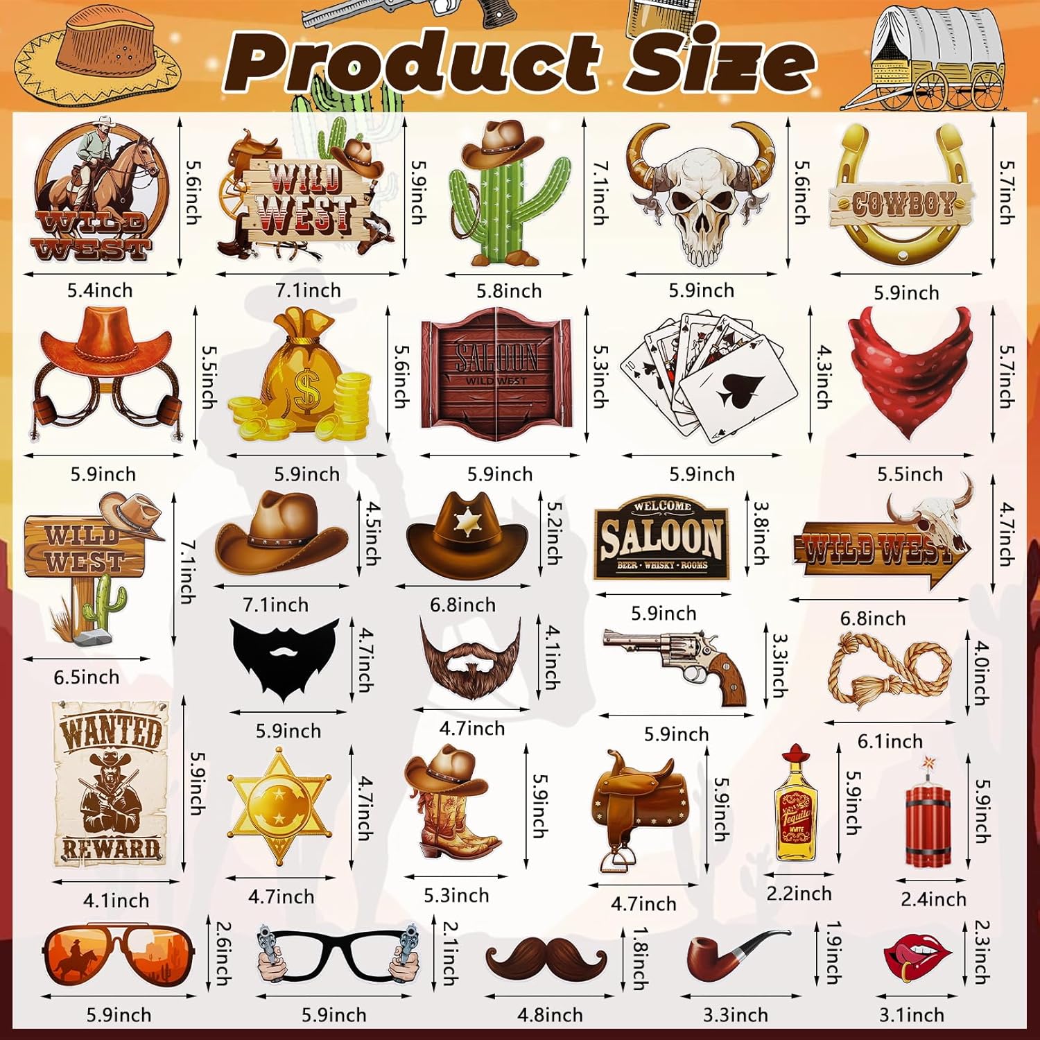 Cowgirl Cowboy Photo Booth Props 30Pcs Western Theme Decorations