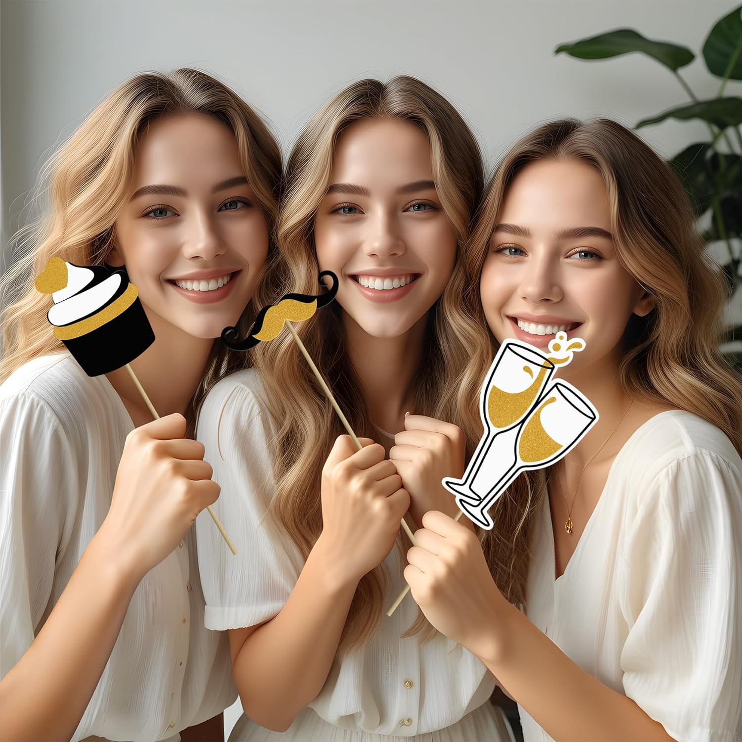 24PCS Funny Photo Booth Props Set Black Gold