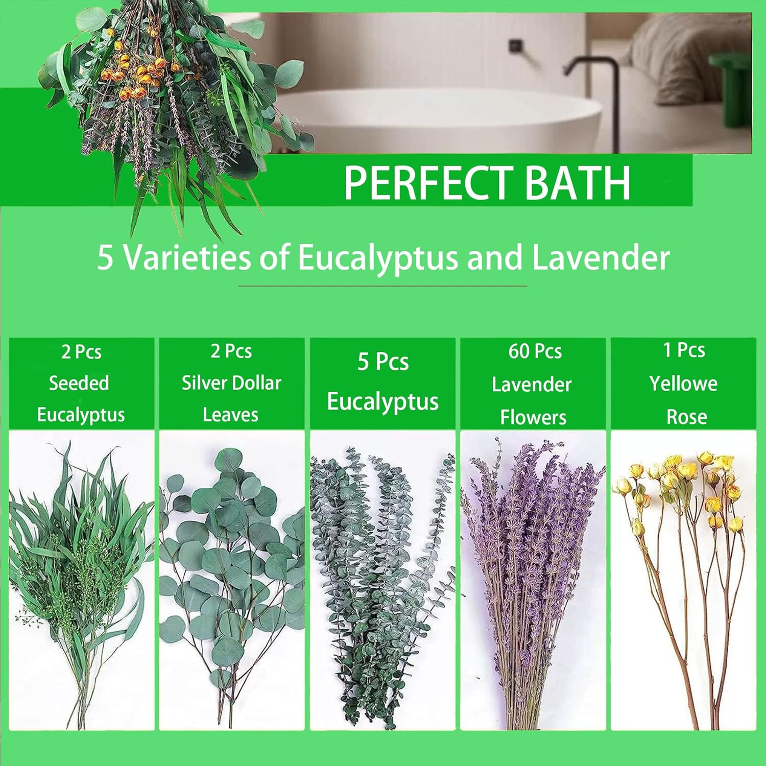 70pcs Dried Lavender and Eucalyptus Mix for Shower Hanging