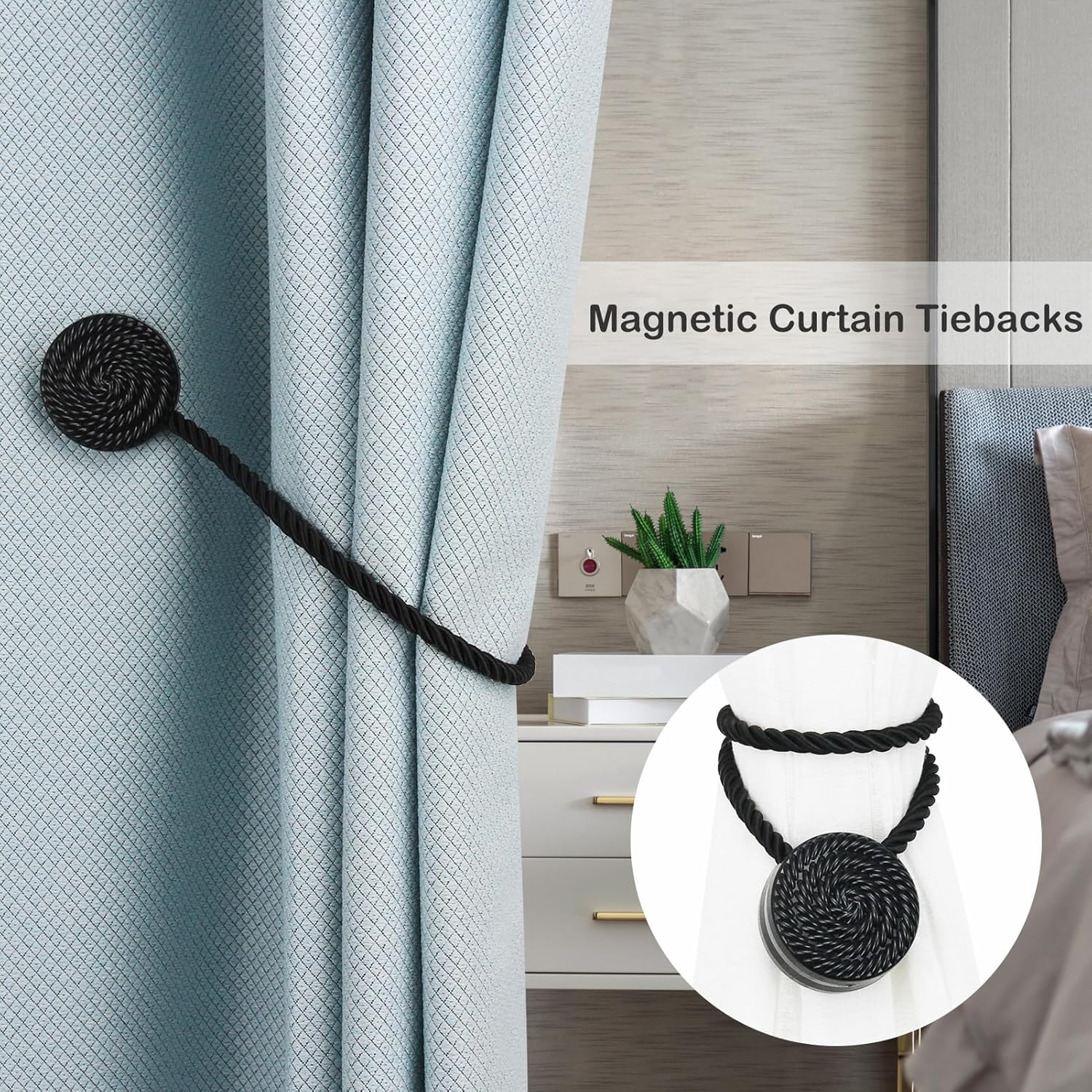 Black Magnetic Curtain Tie Backs 4 Pack