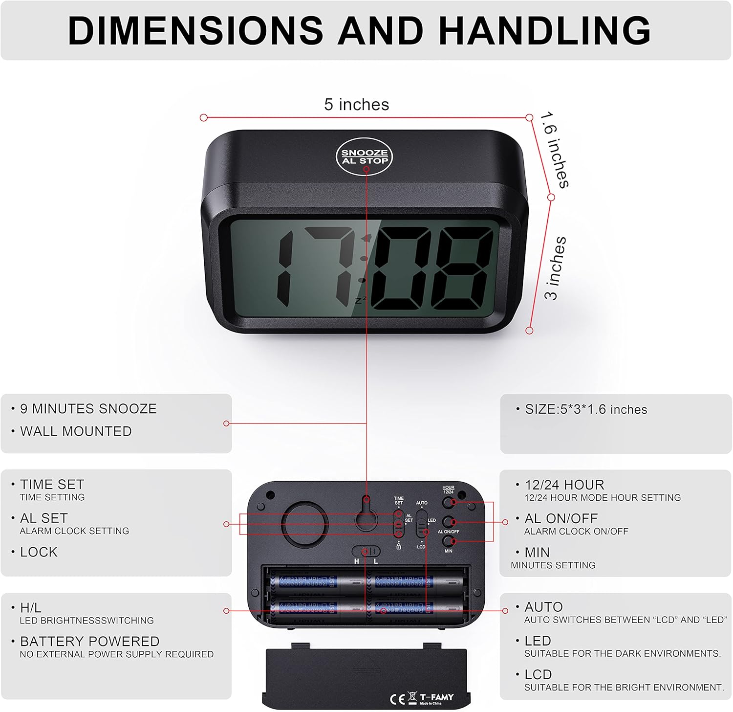 T-FAMY Digital Clock with LED LCD Auto Display