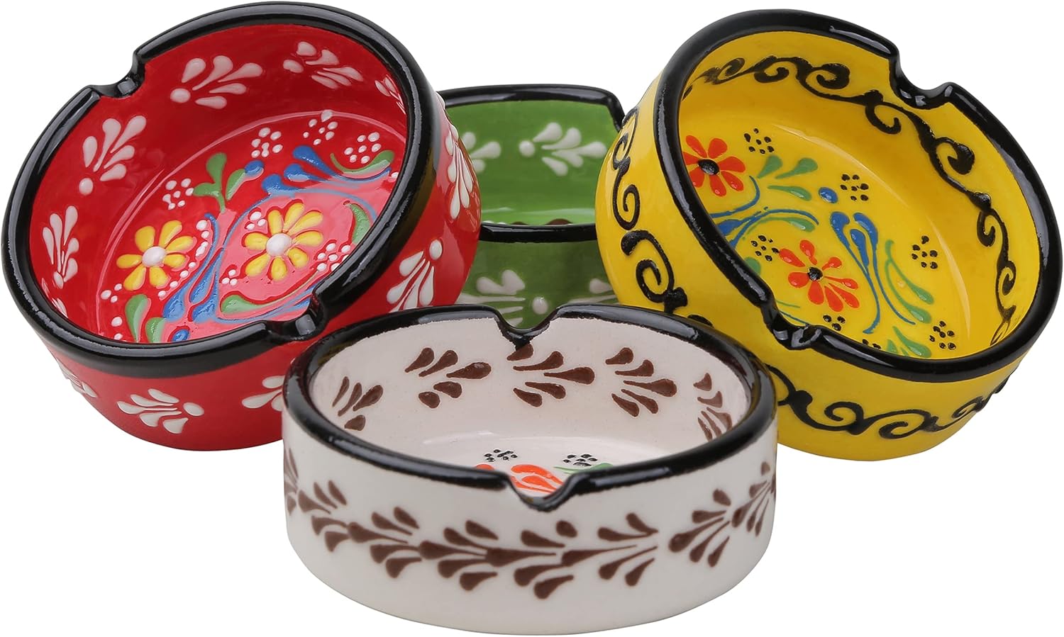 Hand-Painted Ceramic Ashtray Set 4 Pcs