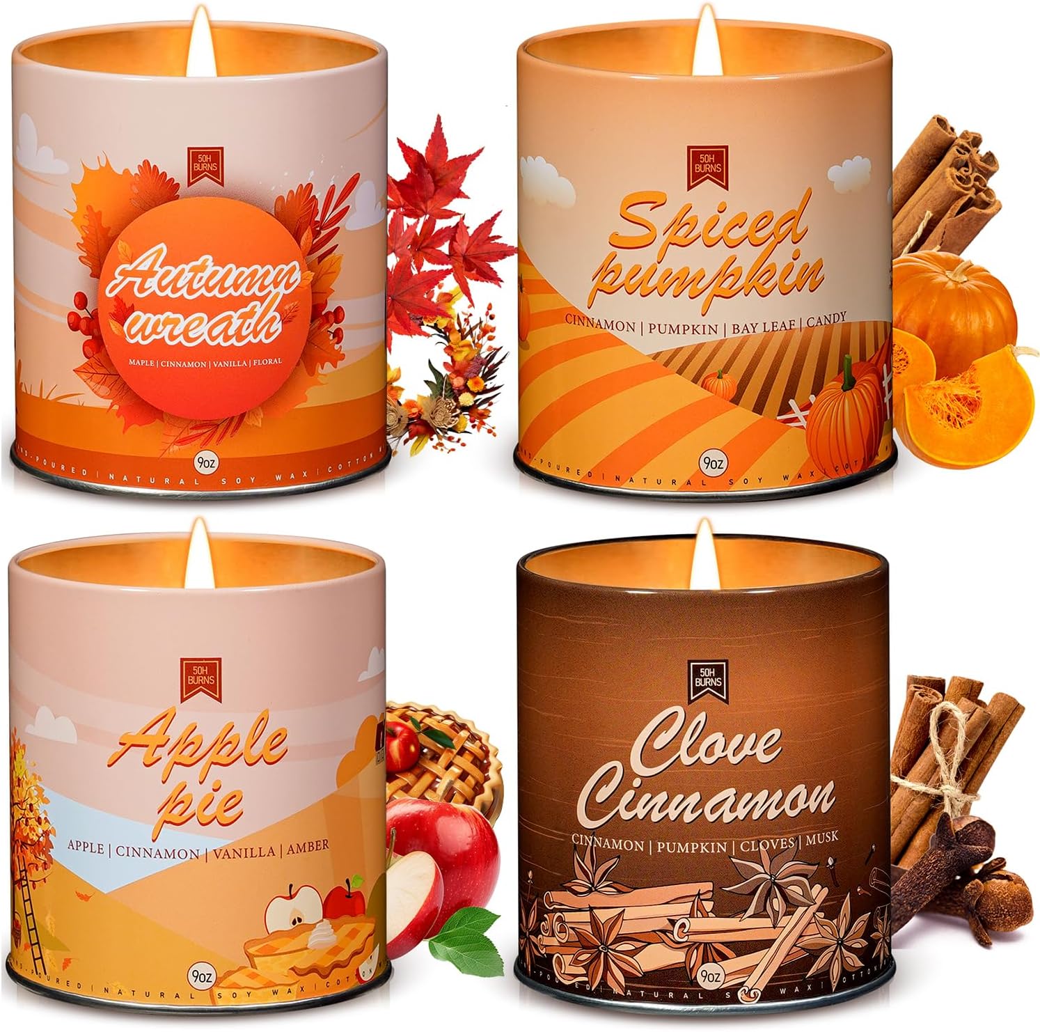 4 Pack Autumn Scented Jar Candles Set
