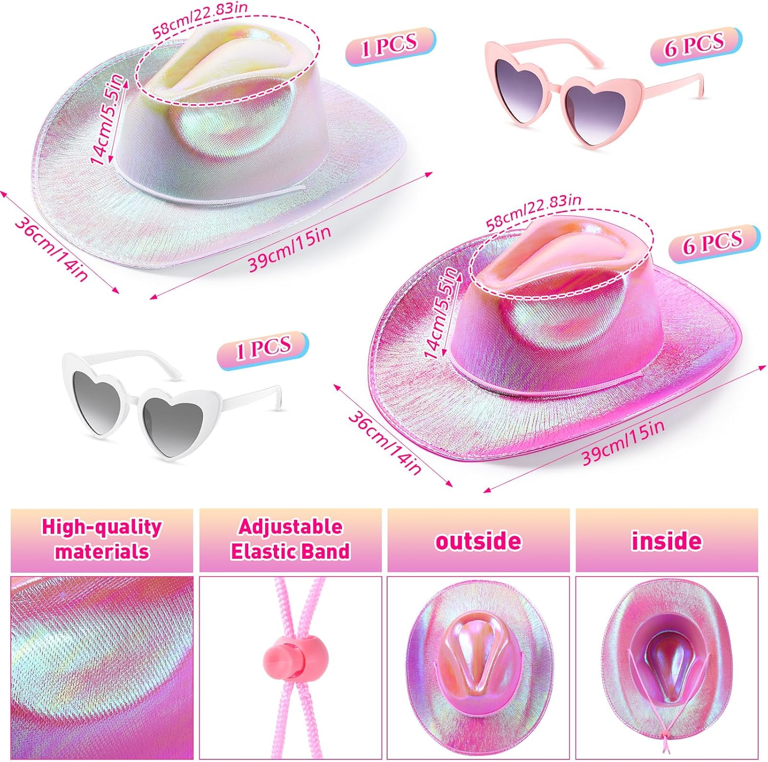 Leumoi 14 Pcs Holographic Bridal Cowgirl Party Set