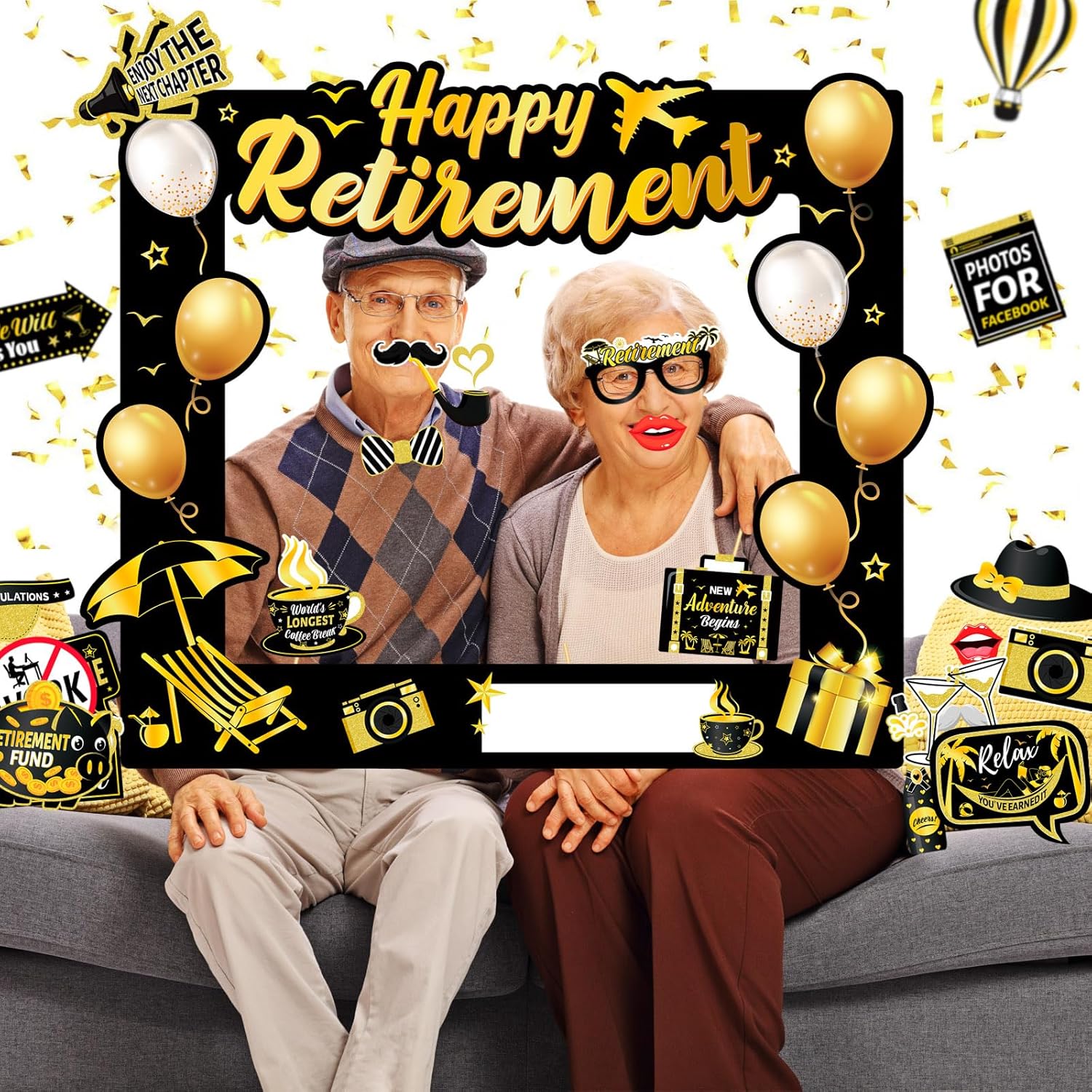 HOWAF Retirement Party Photo Booth Props Kit - 26pcs Selfie Props Frame