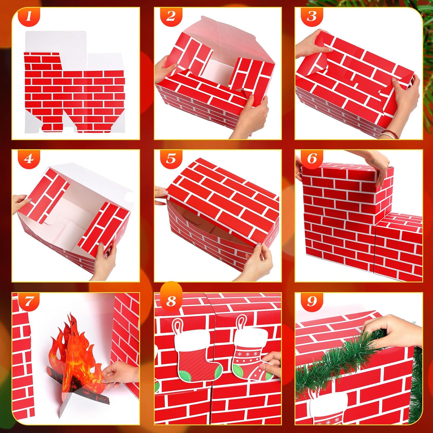 34 Pcs 3D Artificial Christmas Fireplace Set