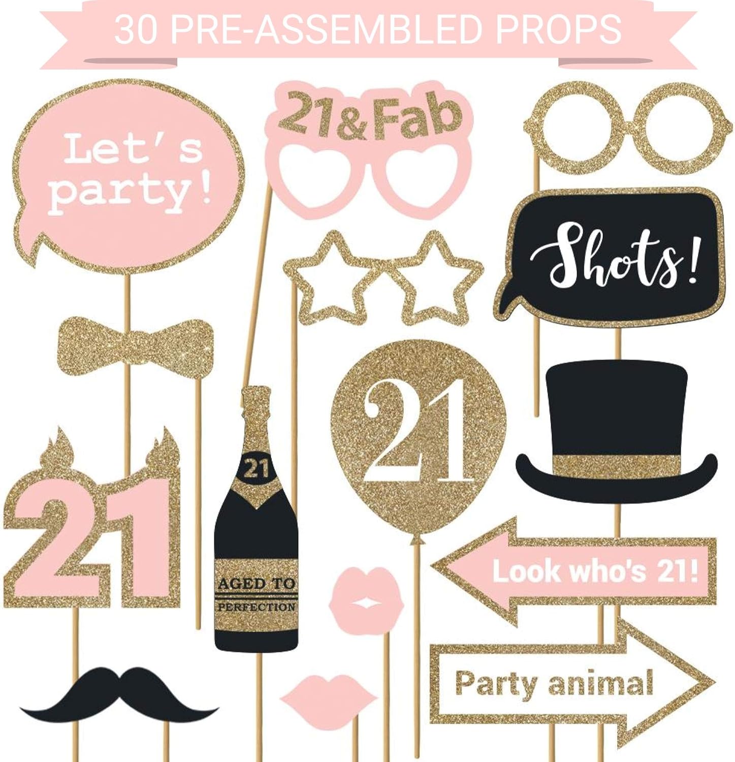Perfect Occasion 21st Birthday Photo Booth Props Set of 30