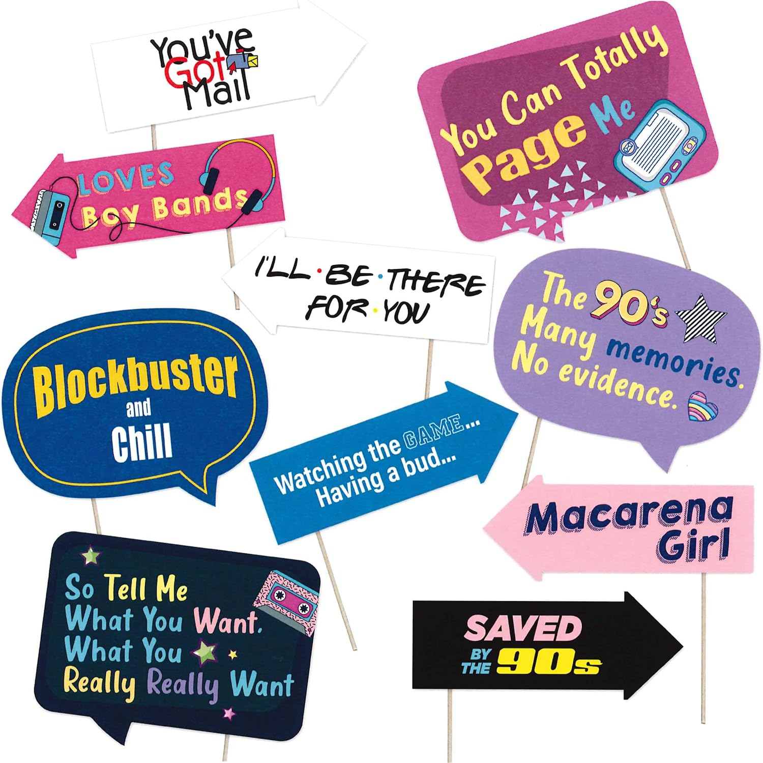 Funny Throwback 90s Photo Booth Props 10pcs