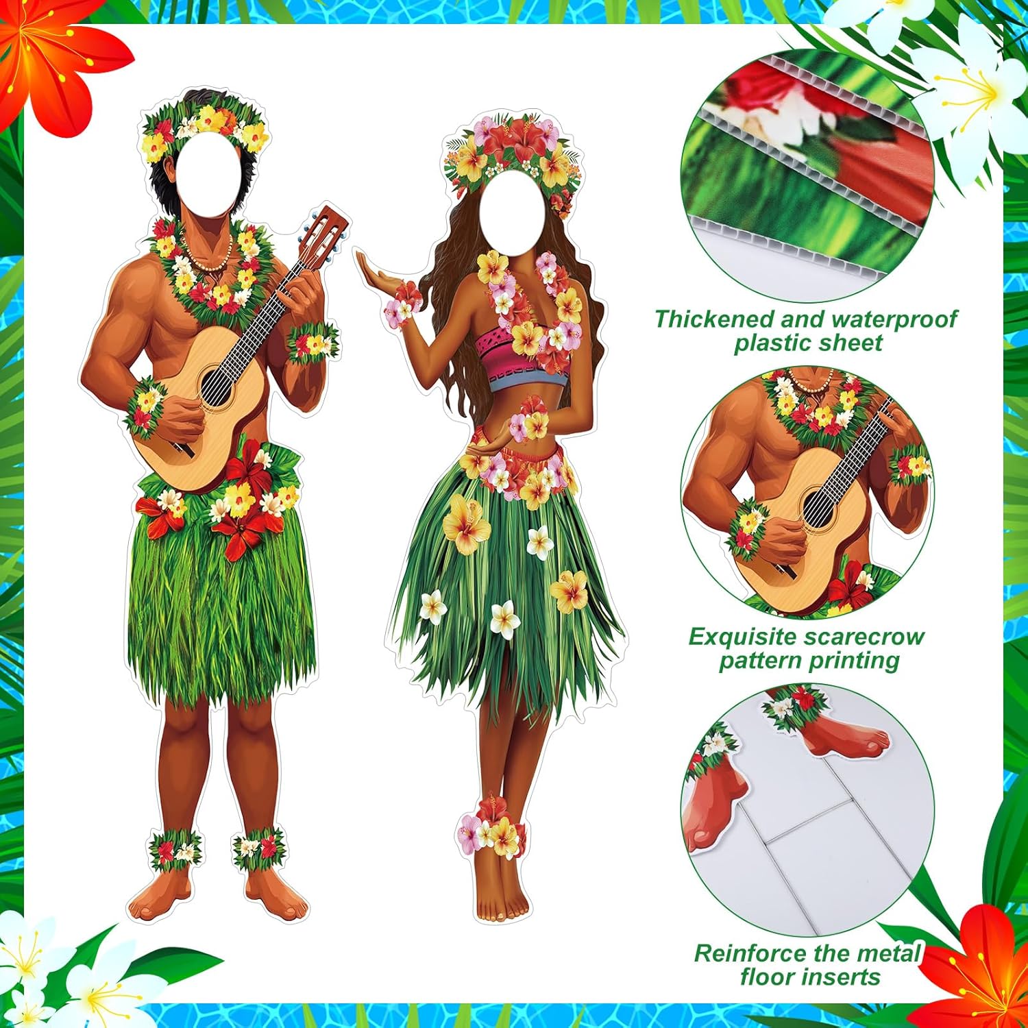 2 Pcs Life Size Hawaiian Couple Photo Props