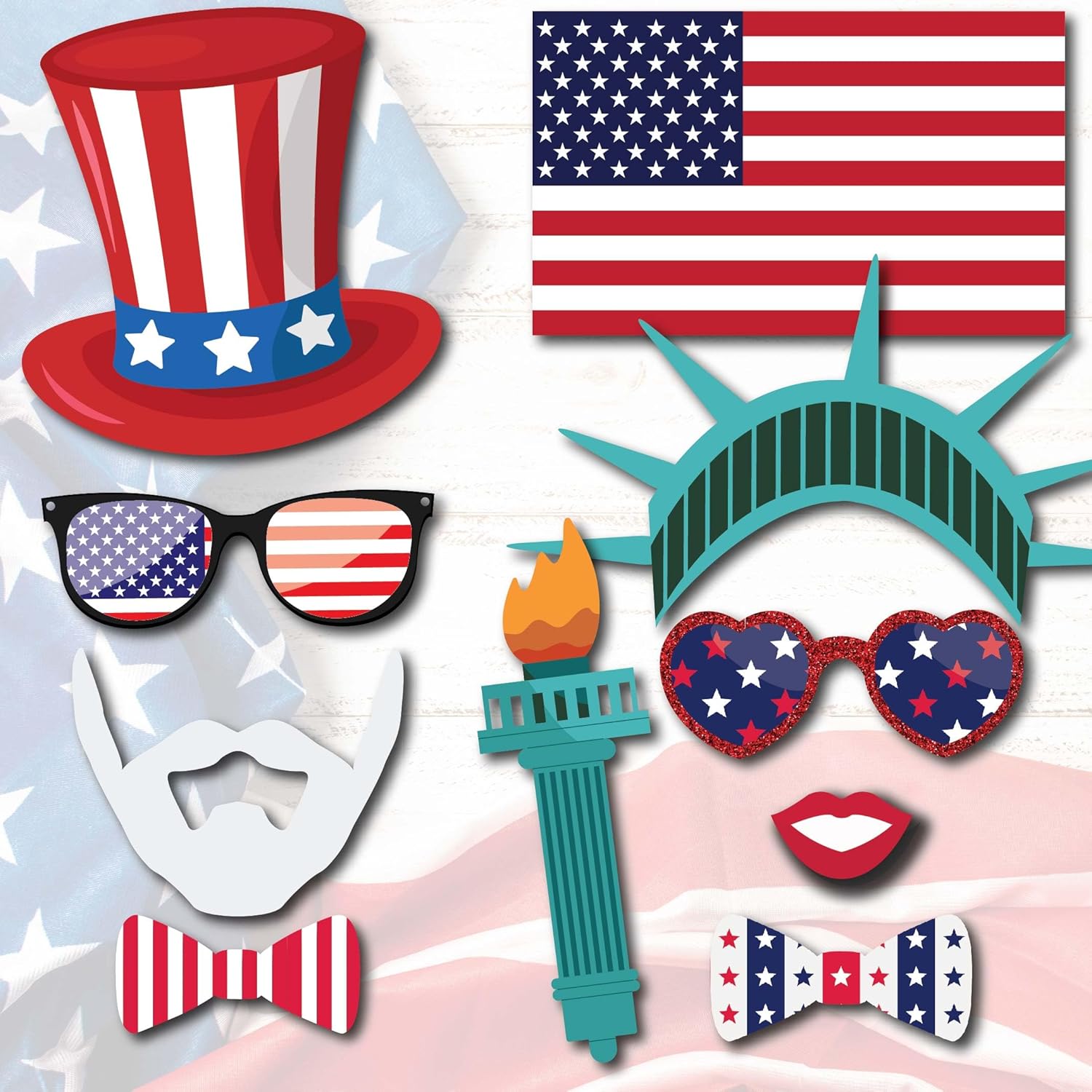 4th of July Photo Booth Props - 41pc Patriotic Party Decor Kit