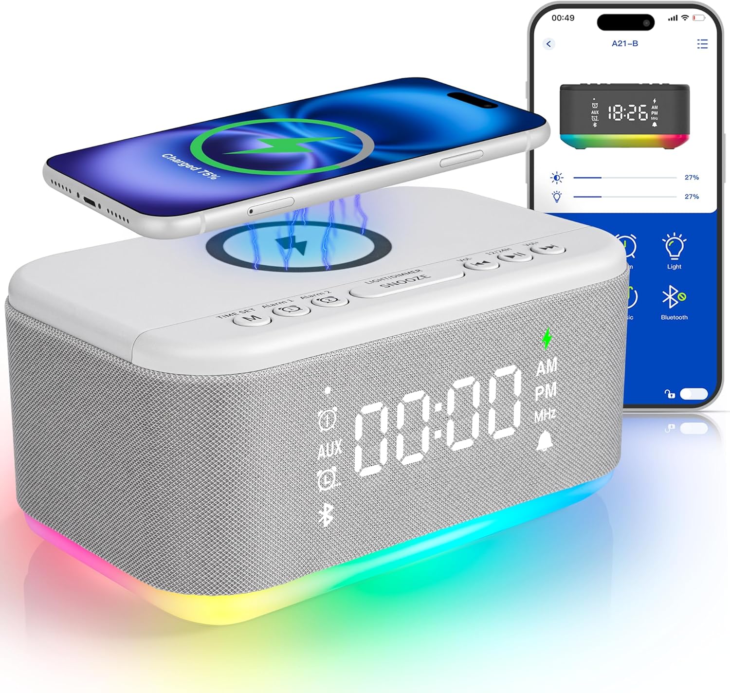 Fansbe Smart Bluetooth Alarm Clock Radio with Night Light