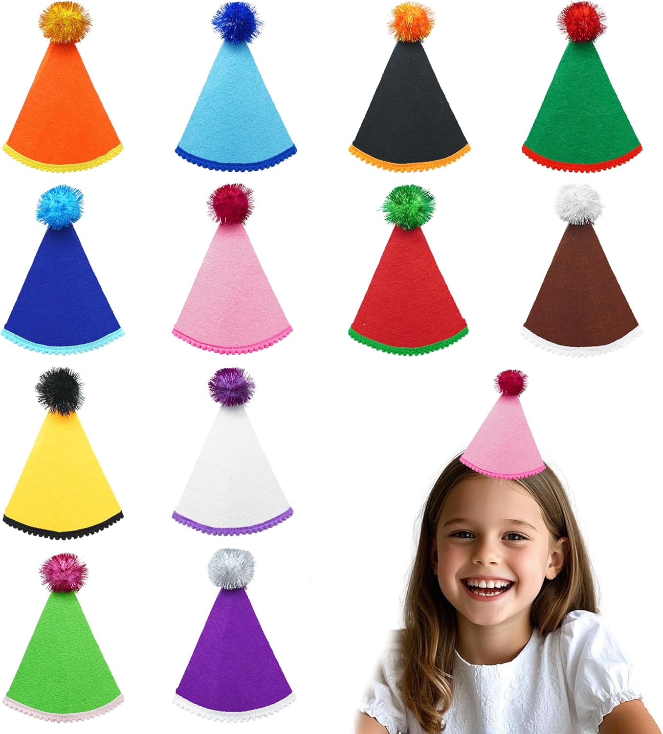 12 Pcs Reusable Felt Party Hats with Pom Poms
