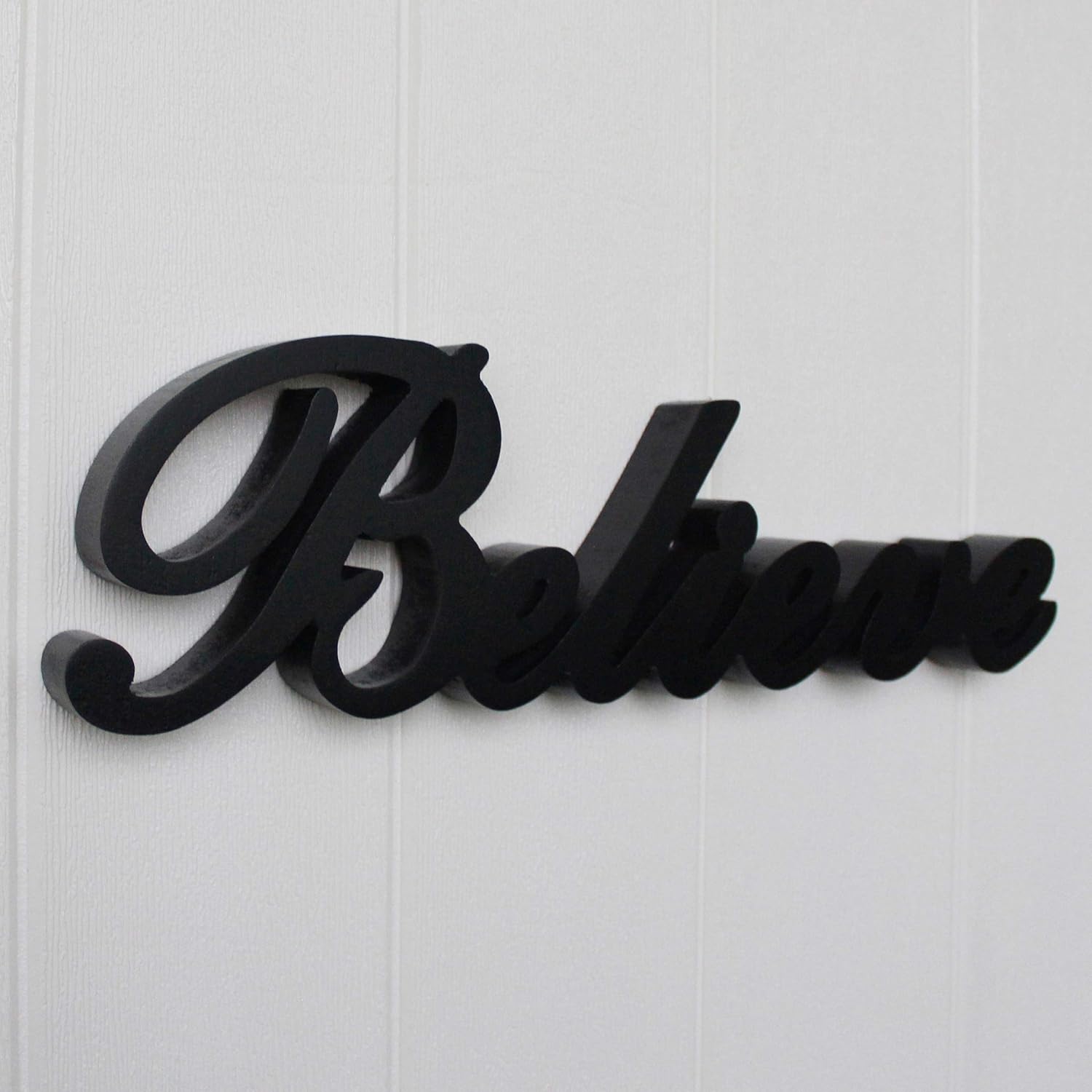 Matt Black Wooden Words Sign Believe Free Standing Wall Art