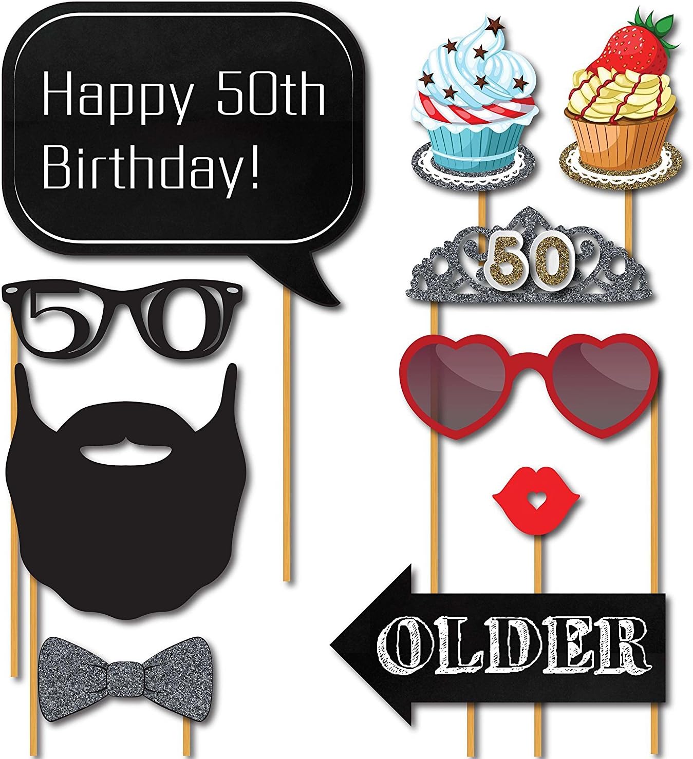 50th Birthday Photo Booth Props Set 31-Piece