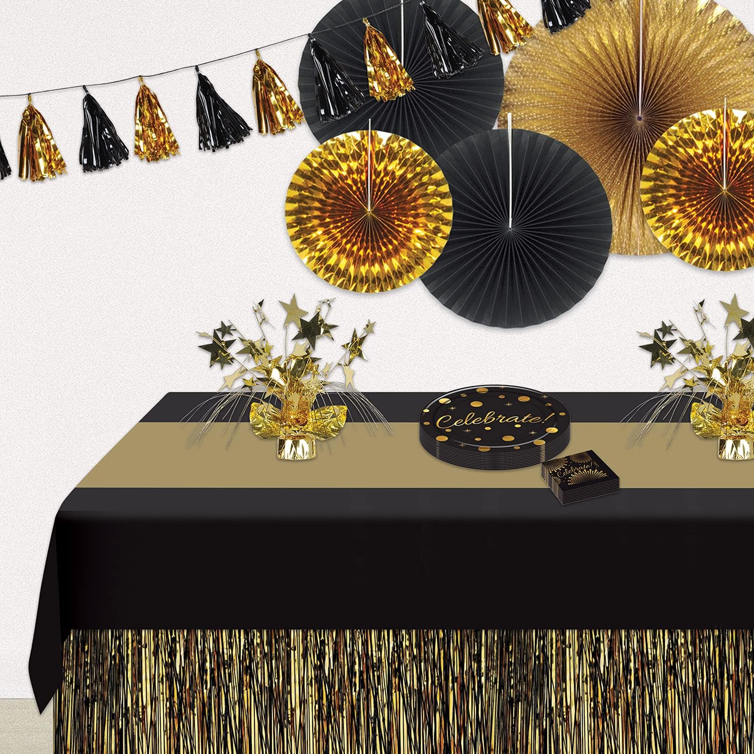 Beistle Black and Gold Plastic Tablecover Pack of 2 1