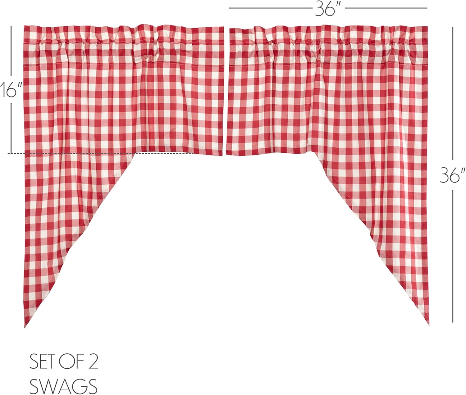 VHC Brands Red Buffalo Check Swag Curtains Pair 36x36x16