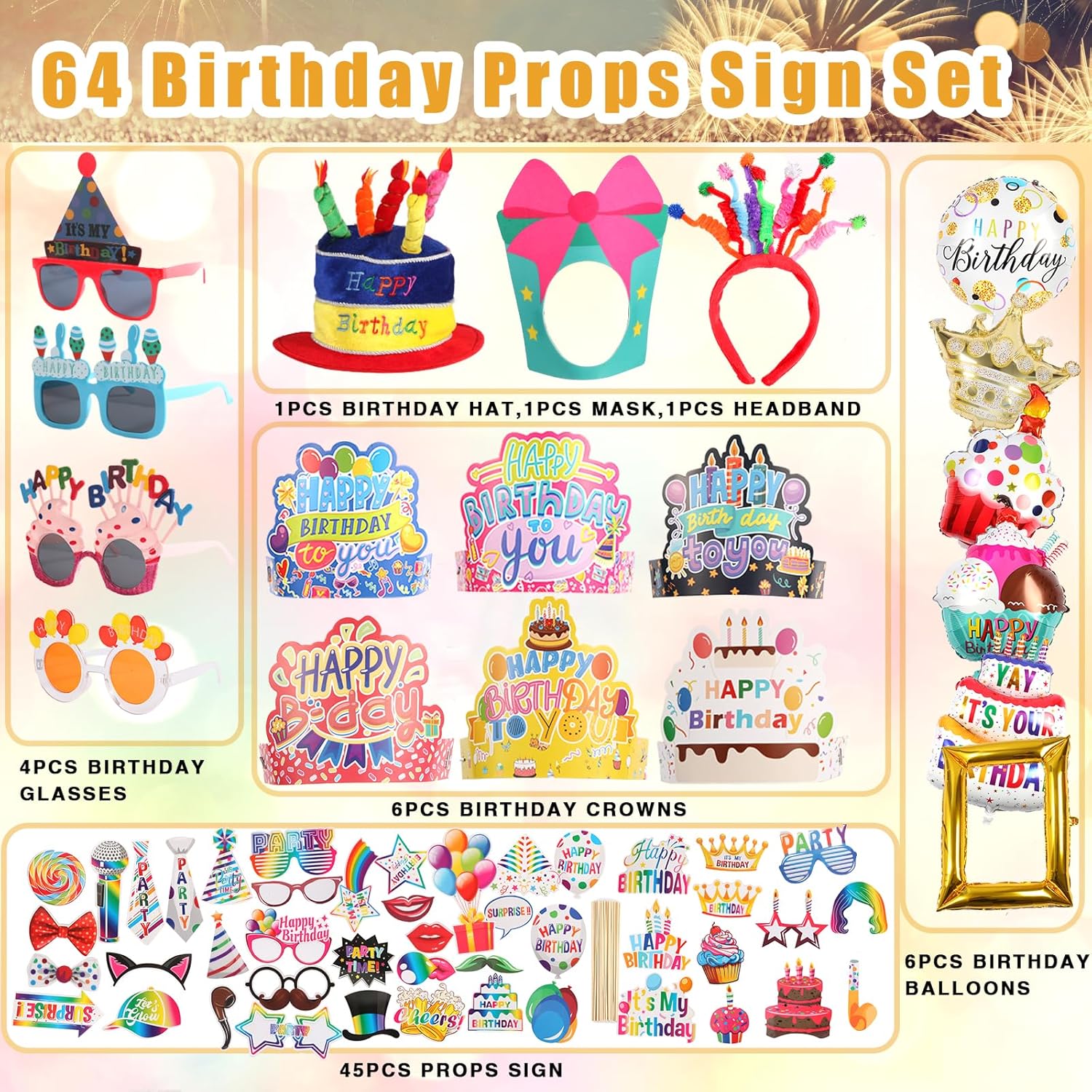 NICOWARM Large Birthday Photo Booth Props Kit