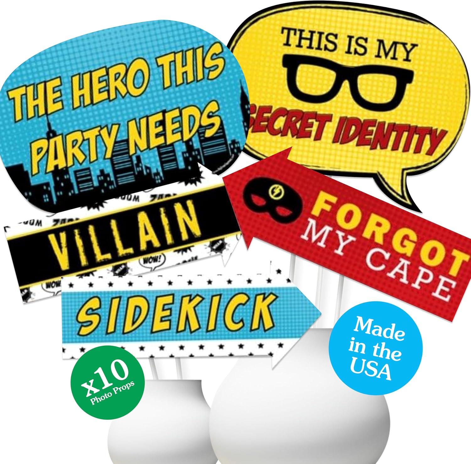 Funny BAM Superhero Photo Booth Props Kit 10 Piece