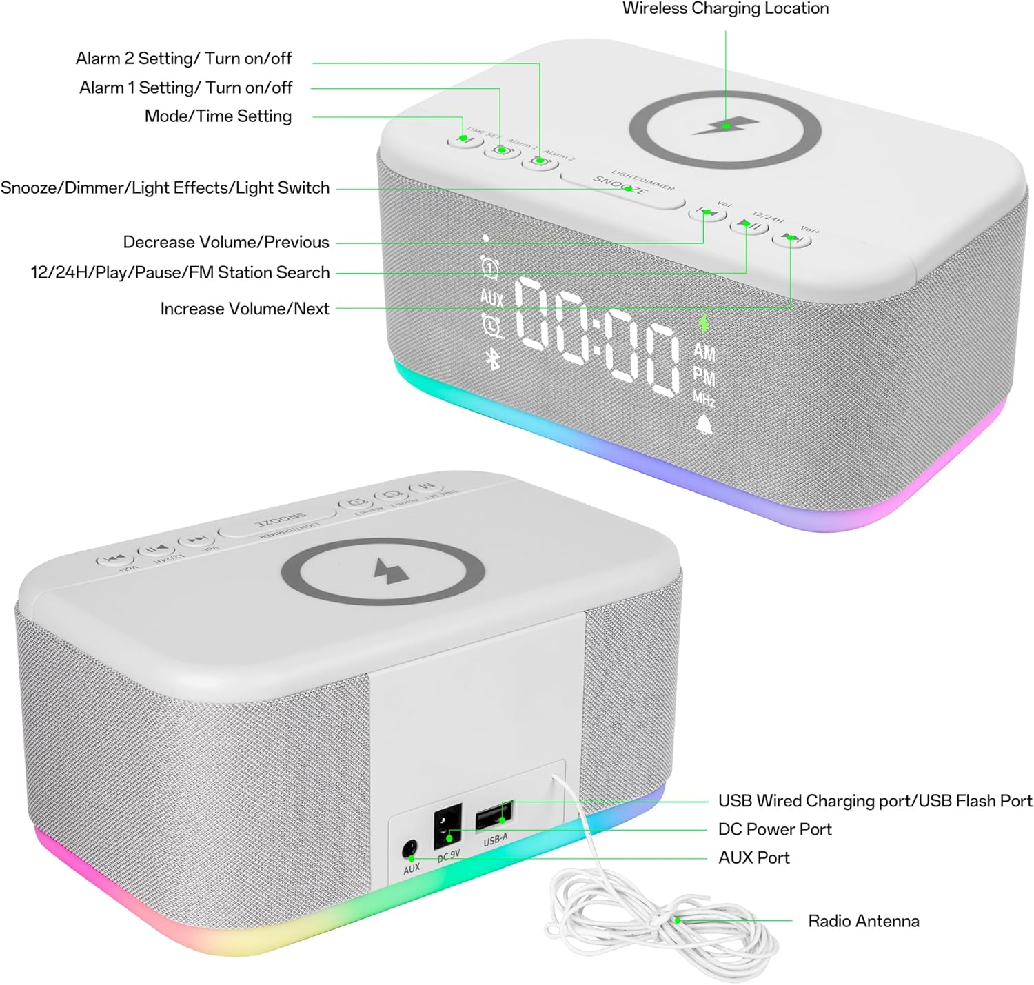 Fansbe Smart Bluetooth Alarm Clock Radio with Night Light